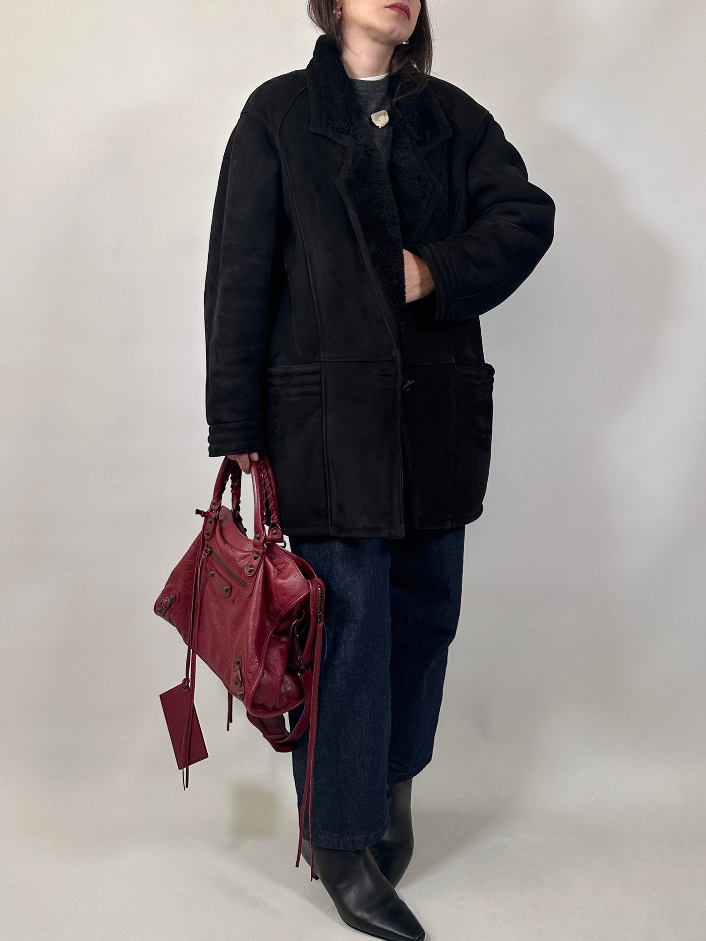 Black Suede Shearling Coat