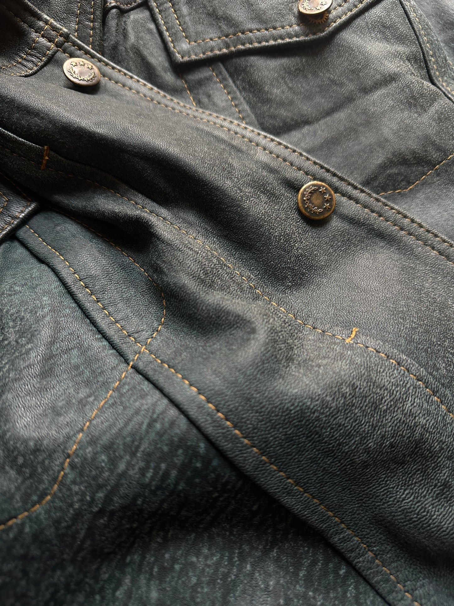 Genuine leather vest denim effect