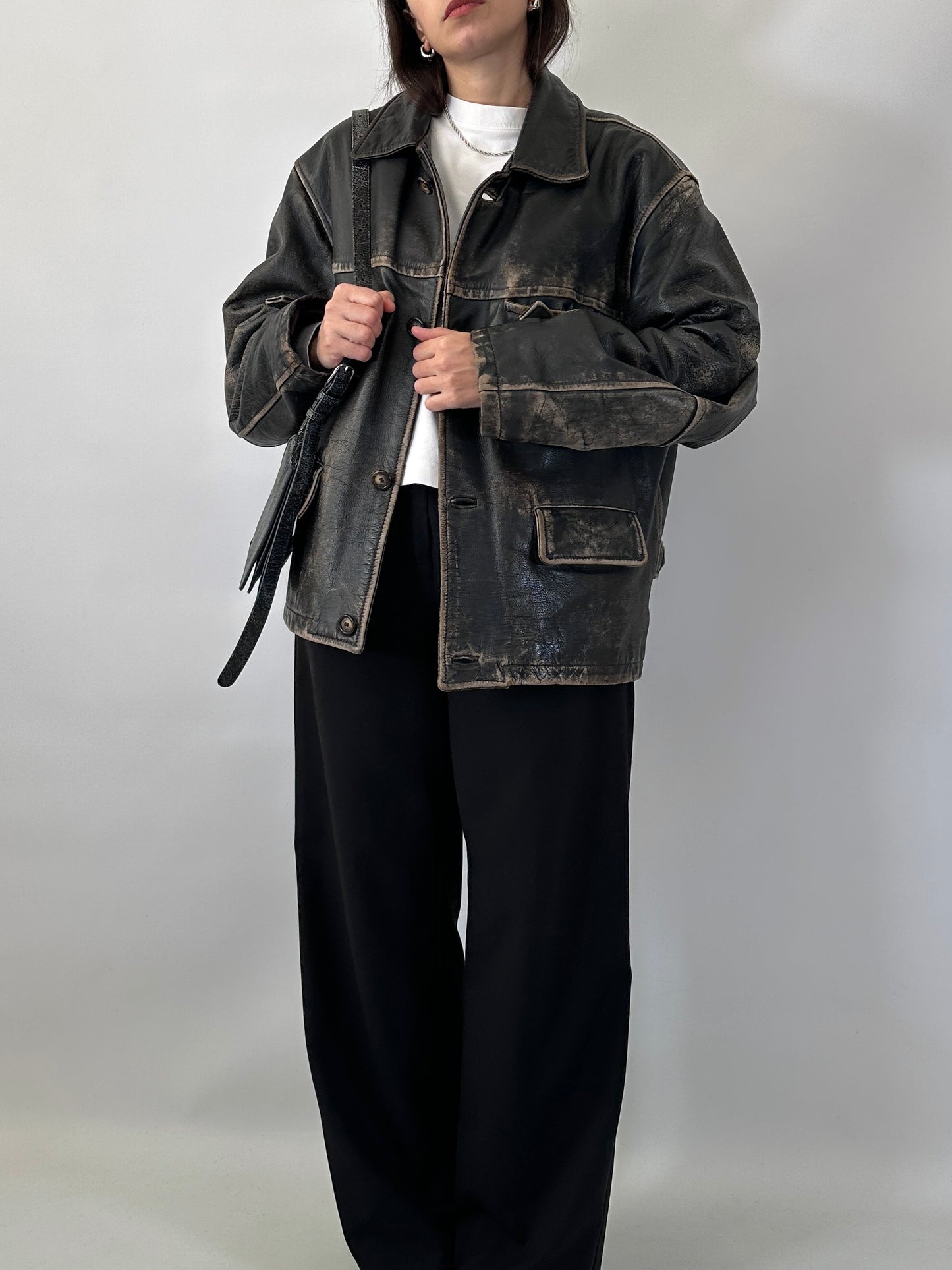 Distressed leather Harrington jacket