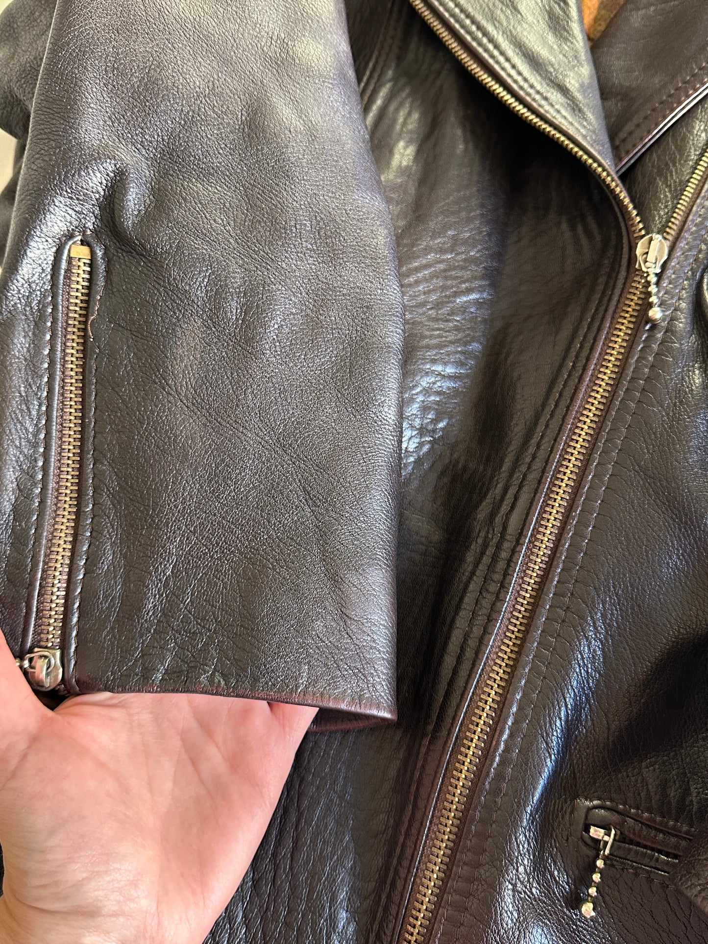 Vintage Dark Brown Leather Belted Jacket