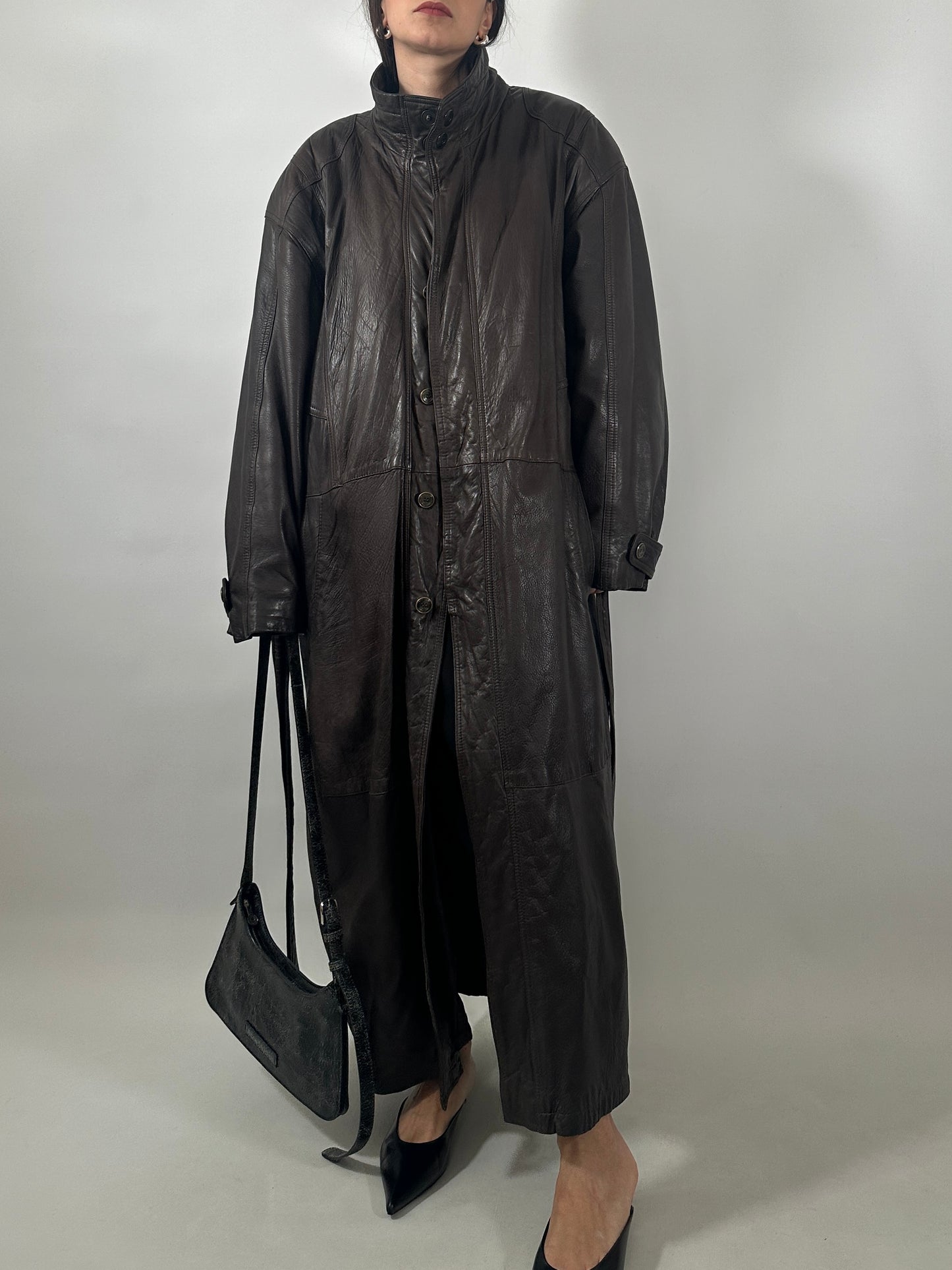 Vintage Soft Leather Funnel Neck Coat