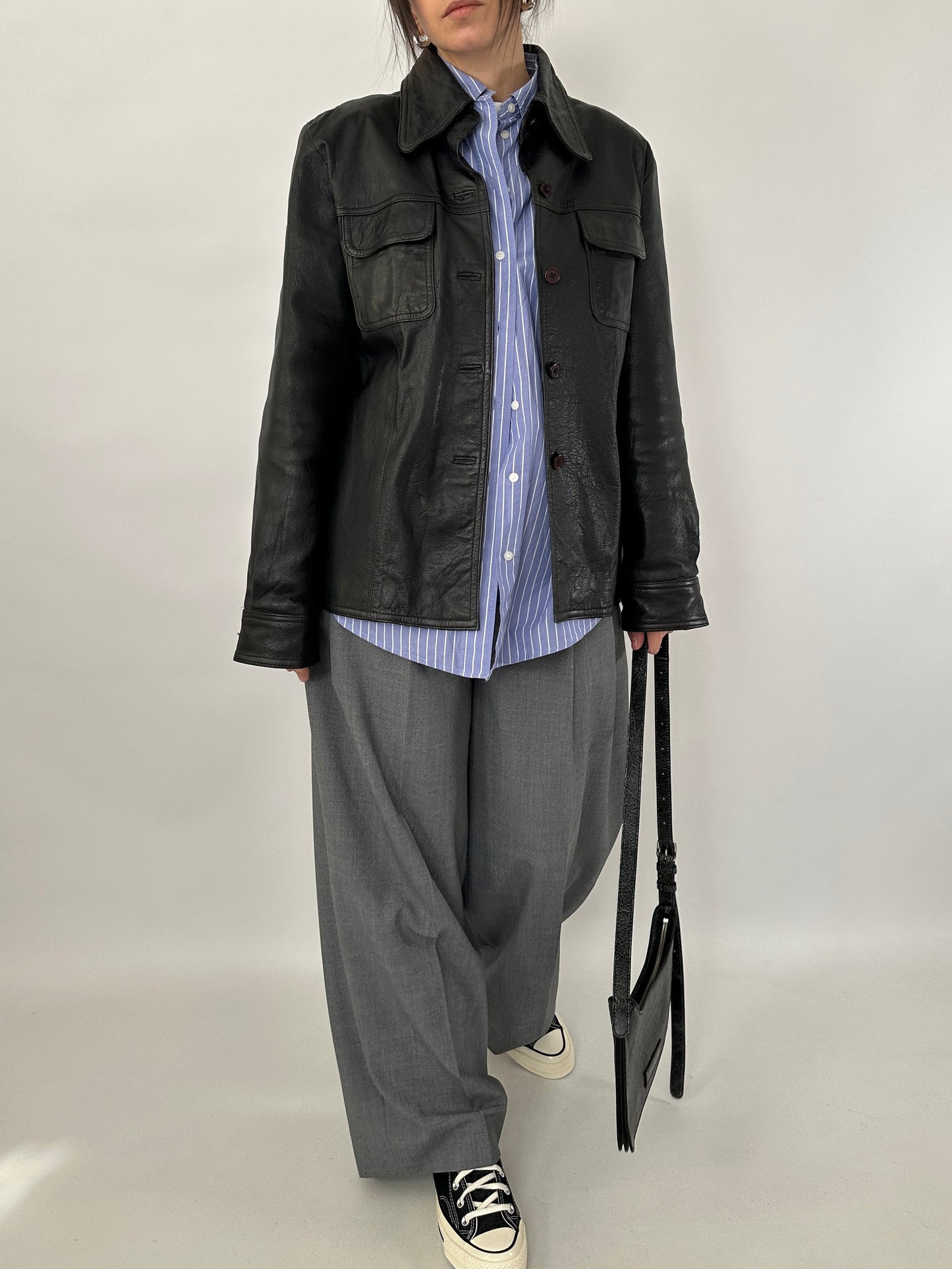 Black leather vintage overshirt