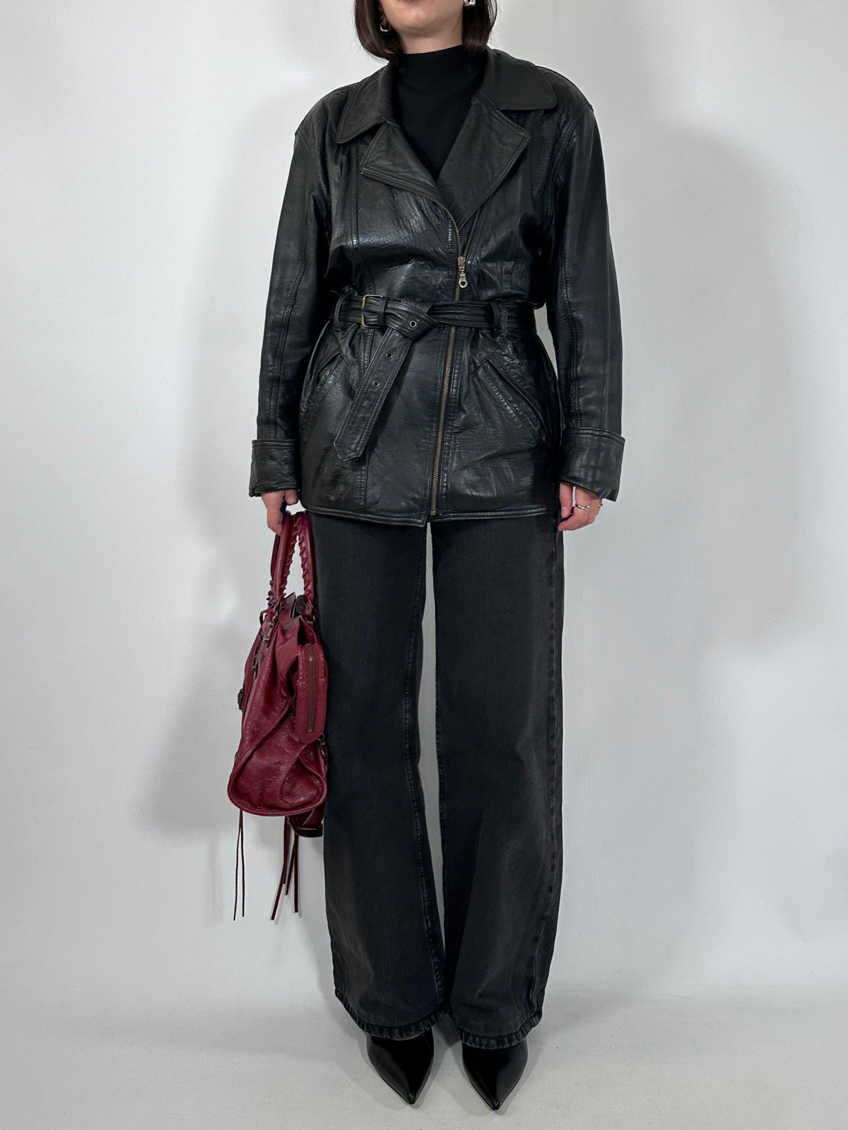 Vintage Black Leather Biker Jacket