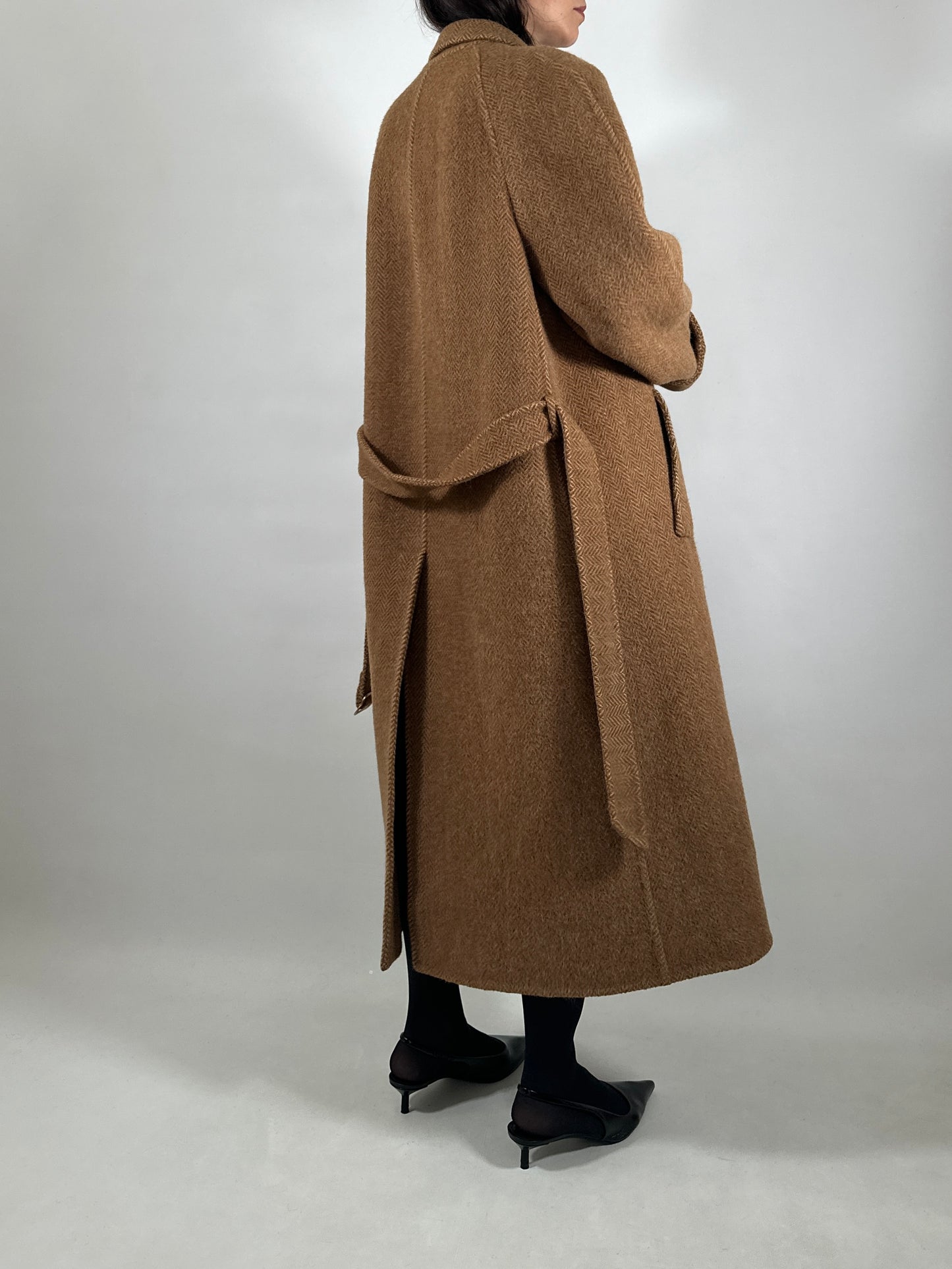 Oversized Herringbone Belted Coat