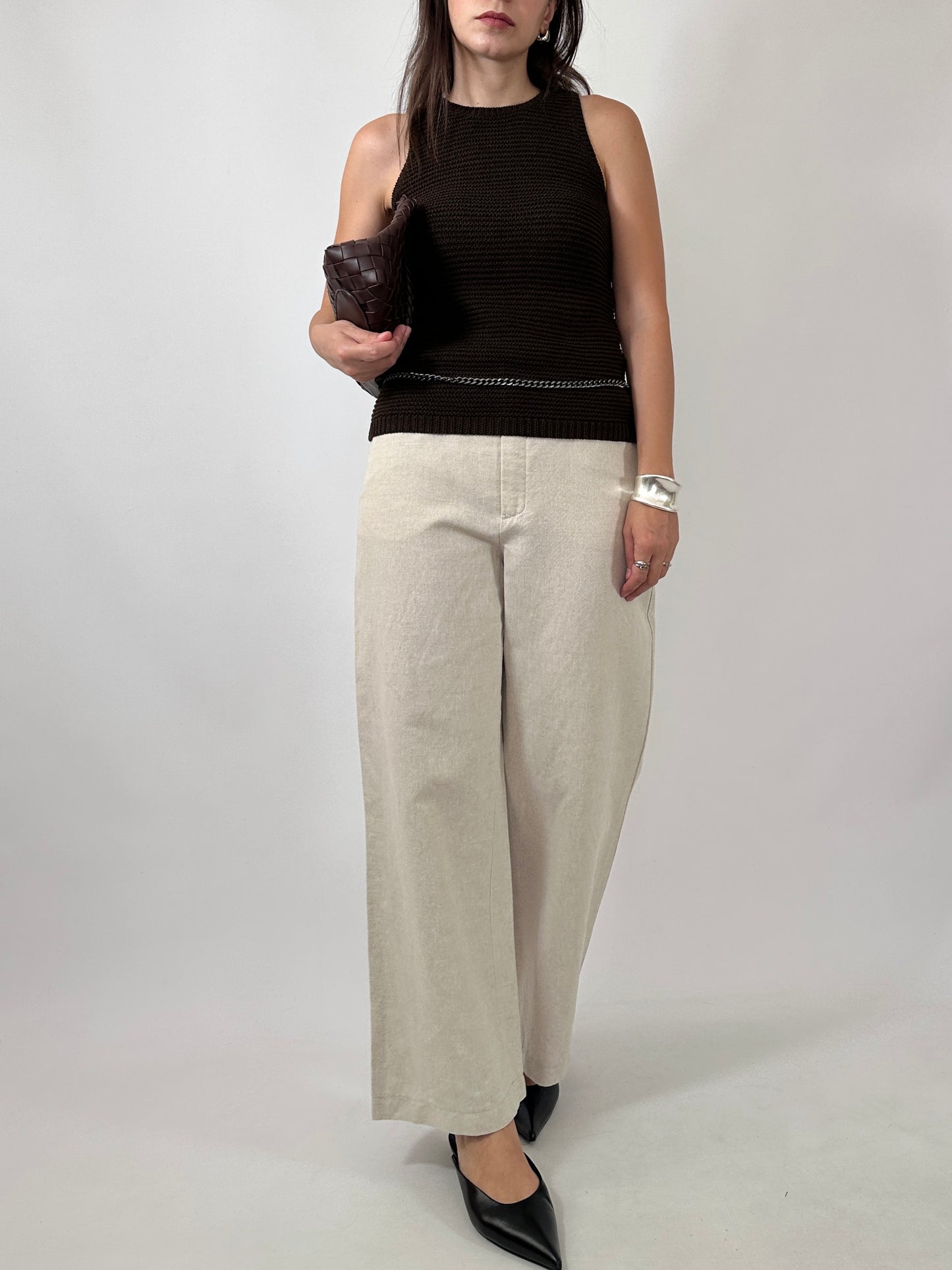 Linen Blend Wide Leg Trousers