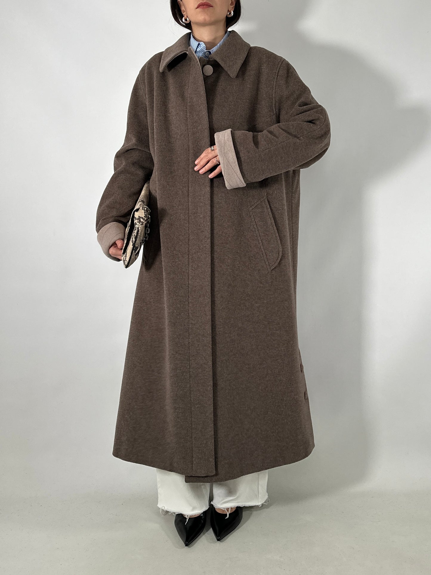 Vintage taupe wool and cashmere long coat