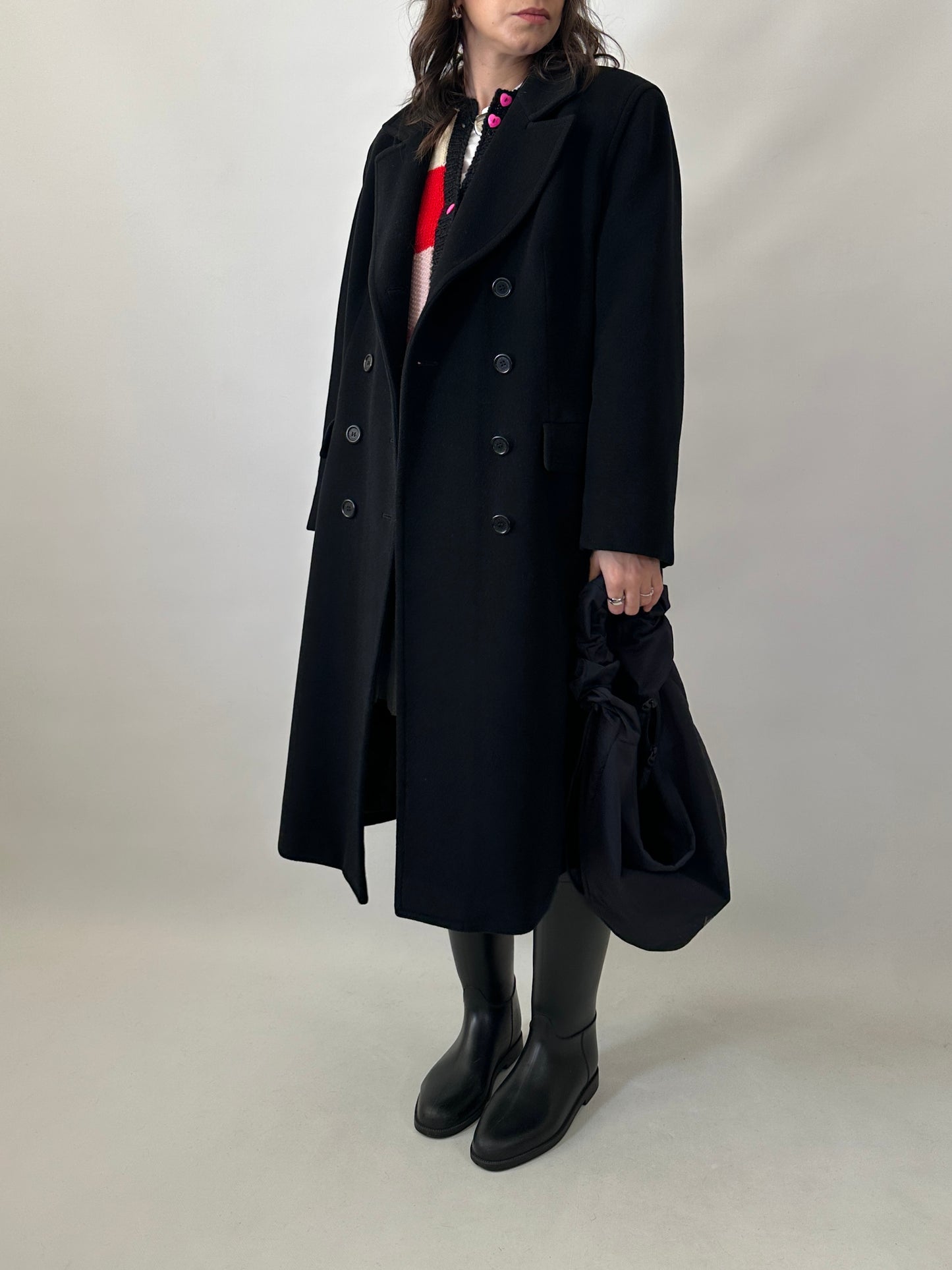 Vintage black pure wool tailored coat