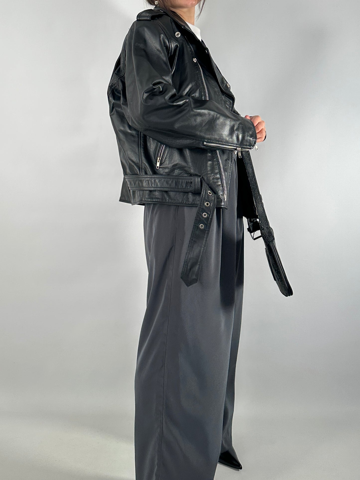 Iconic biker jacket in genuine leather