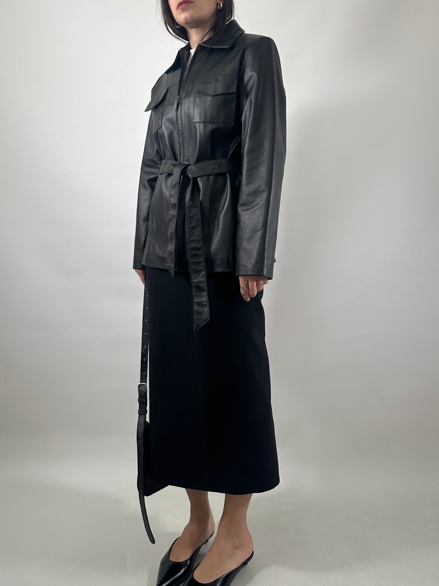 Vintage Leather Belted Jacket