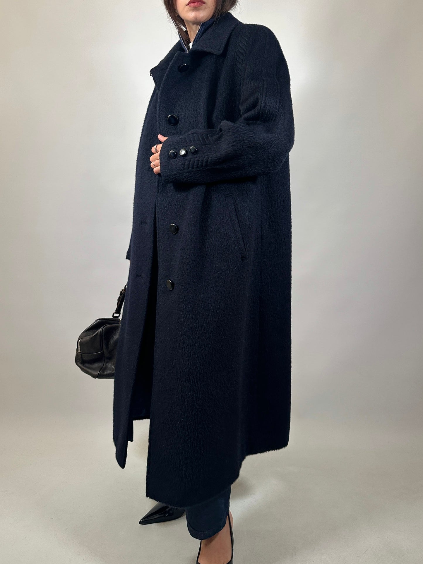 Long Blue Lama and Wool Coat