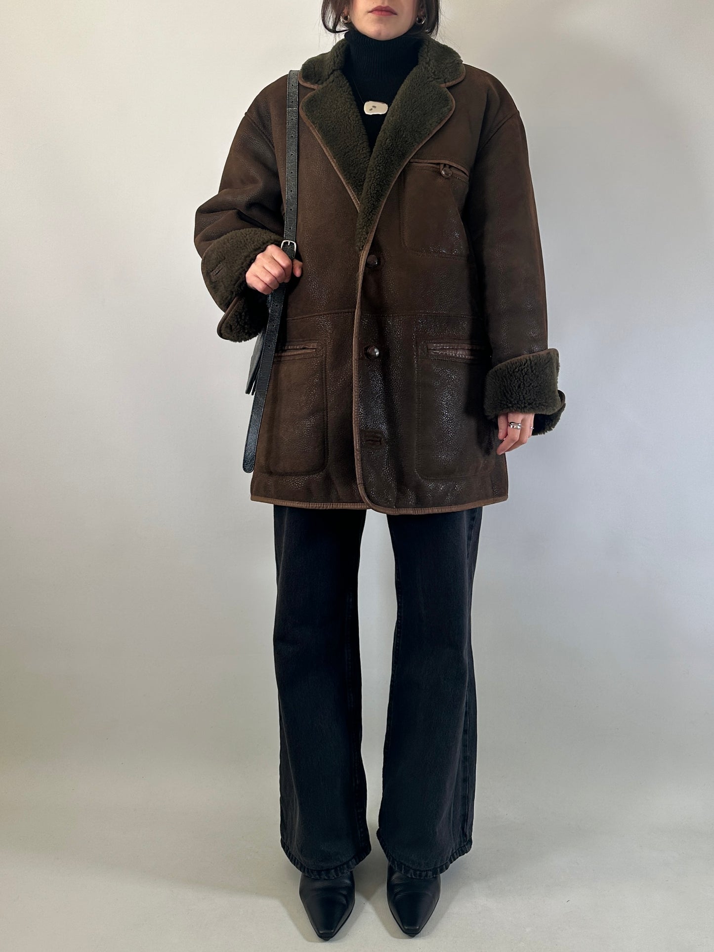Original vintage wild shearling in brown & green