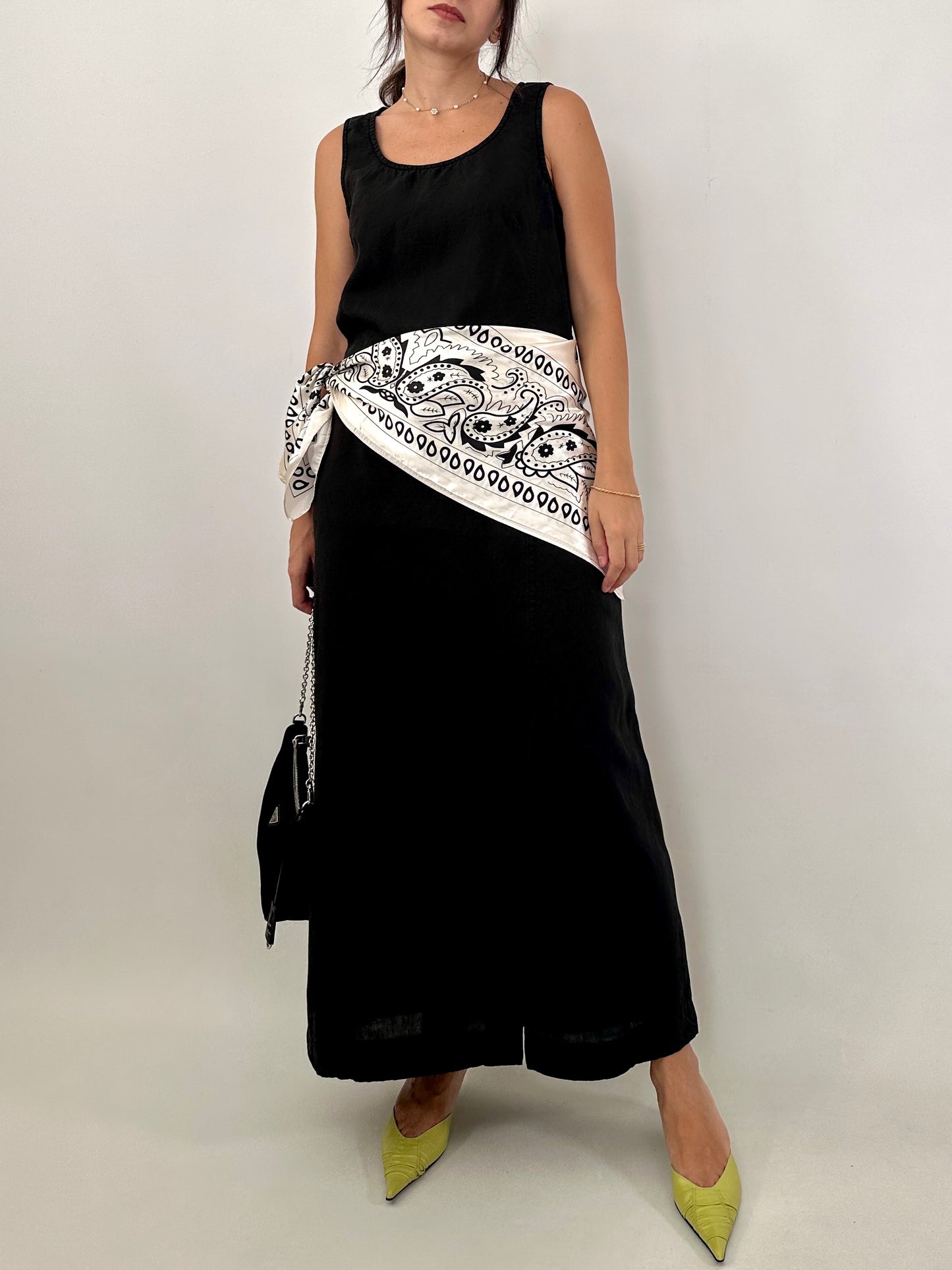 Pure linen maxi black dress