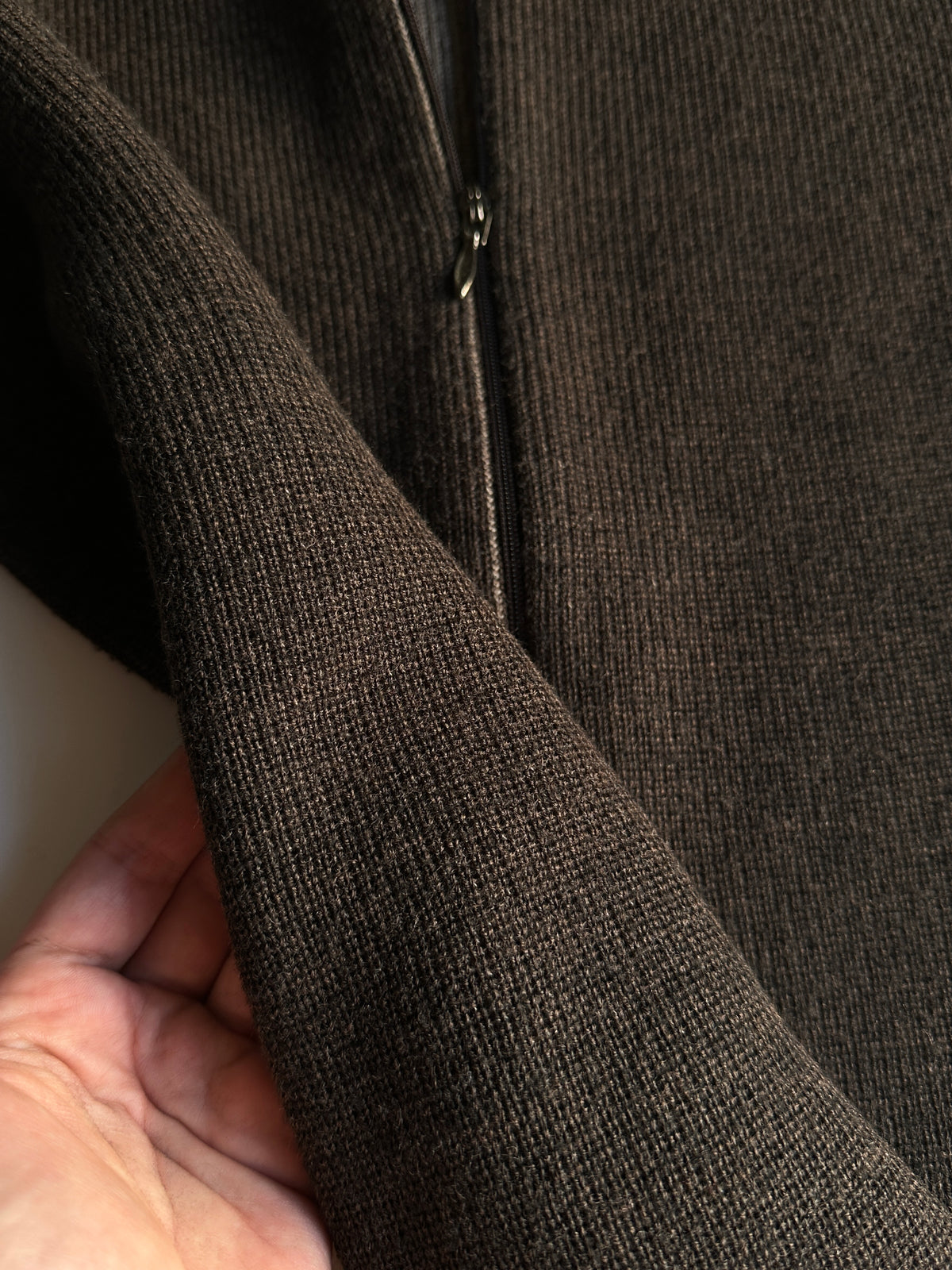 Brown Zip-Up Knit Cardigan