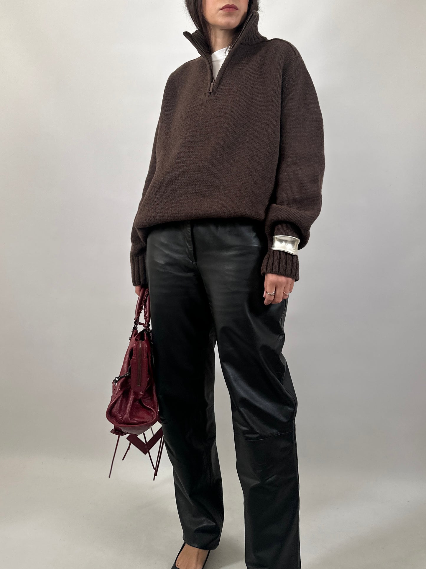 Brown Wool Half-Zip Sweater
