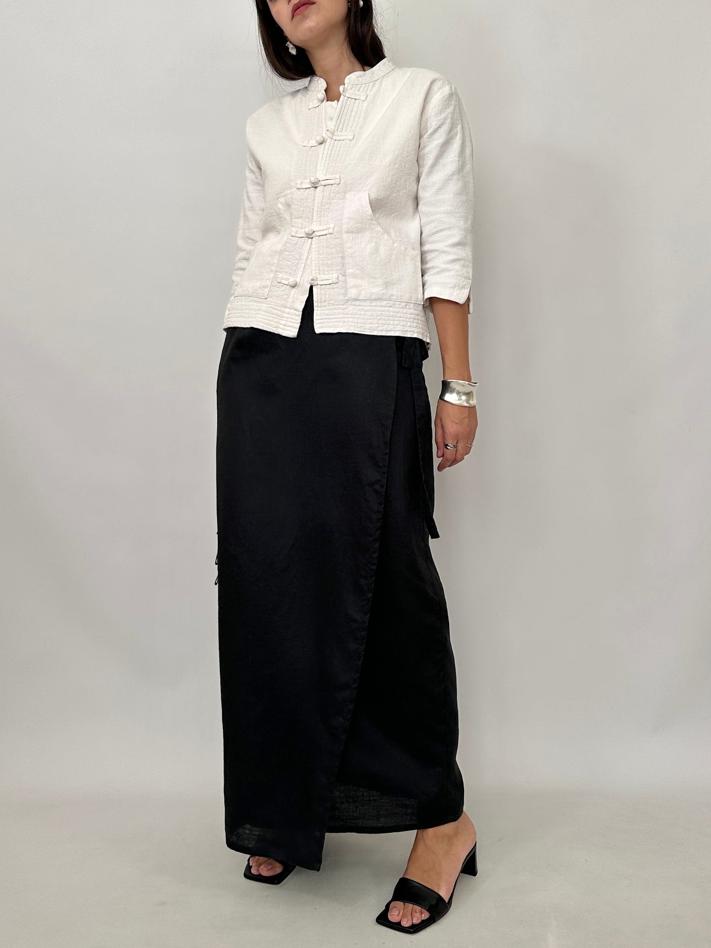 Essential Black Linen Wrap Skirt