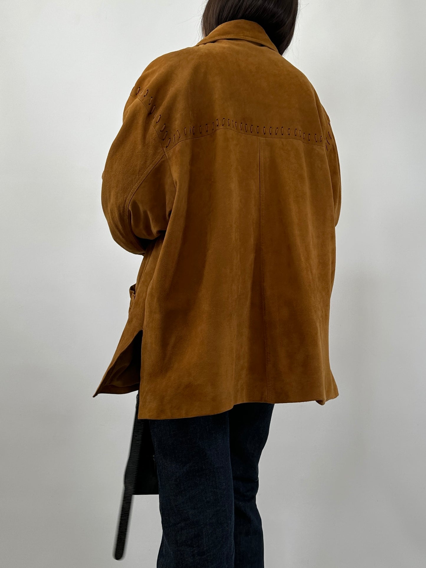 Vintage Suede Jacket with Cross-Stitch Details
