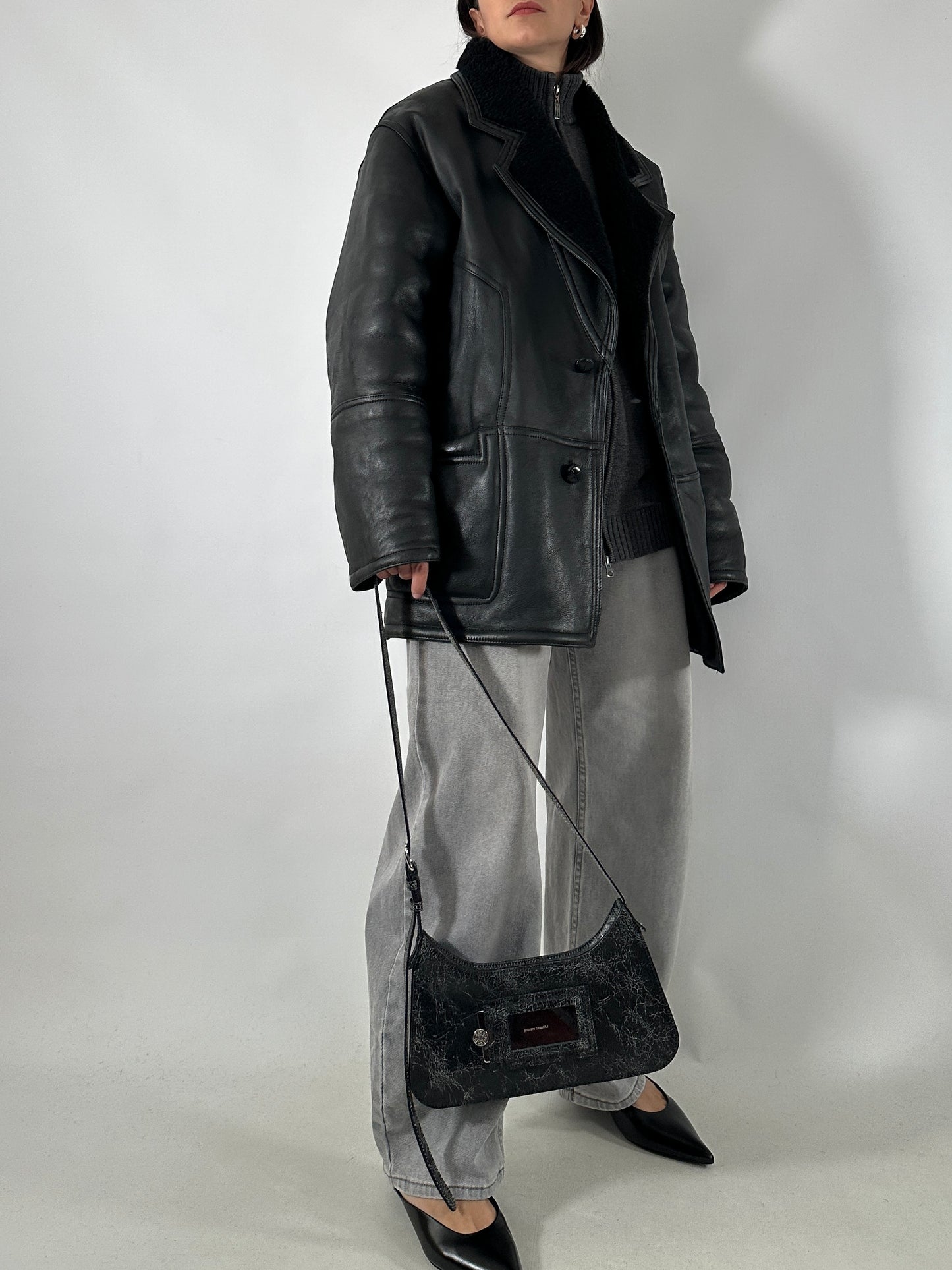 Vintage black shearling coat