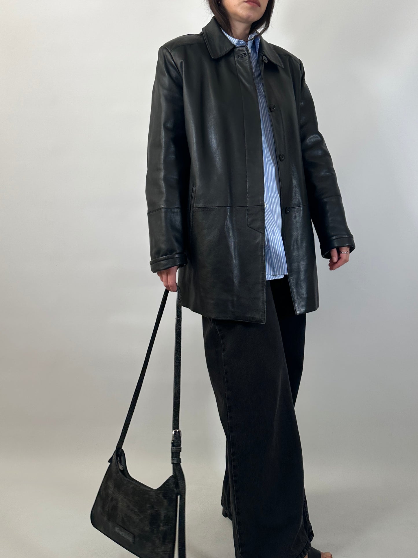 Minimal Black Leather Coat