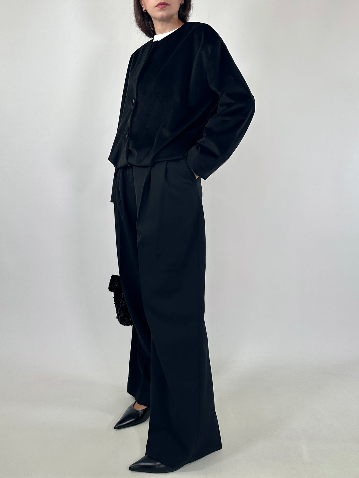 Tailored Black Velvet Bomber