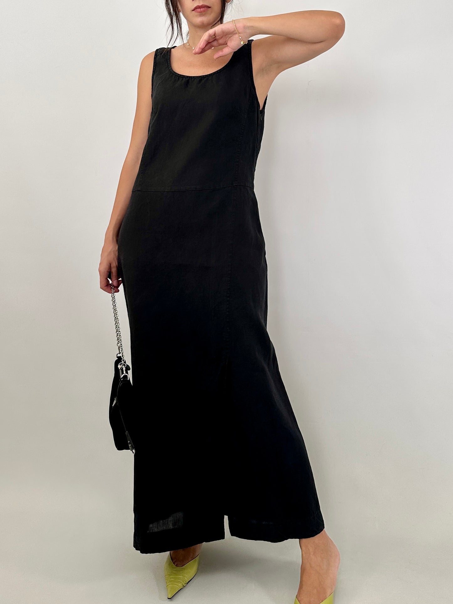 Pure linen maxi black dress
