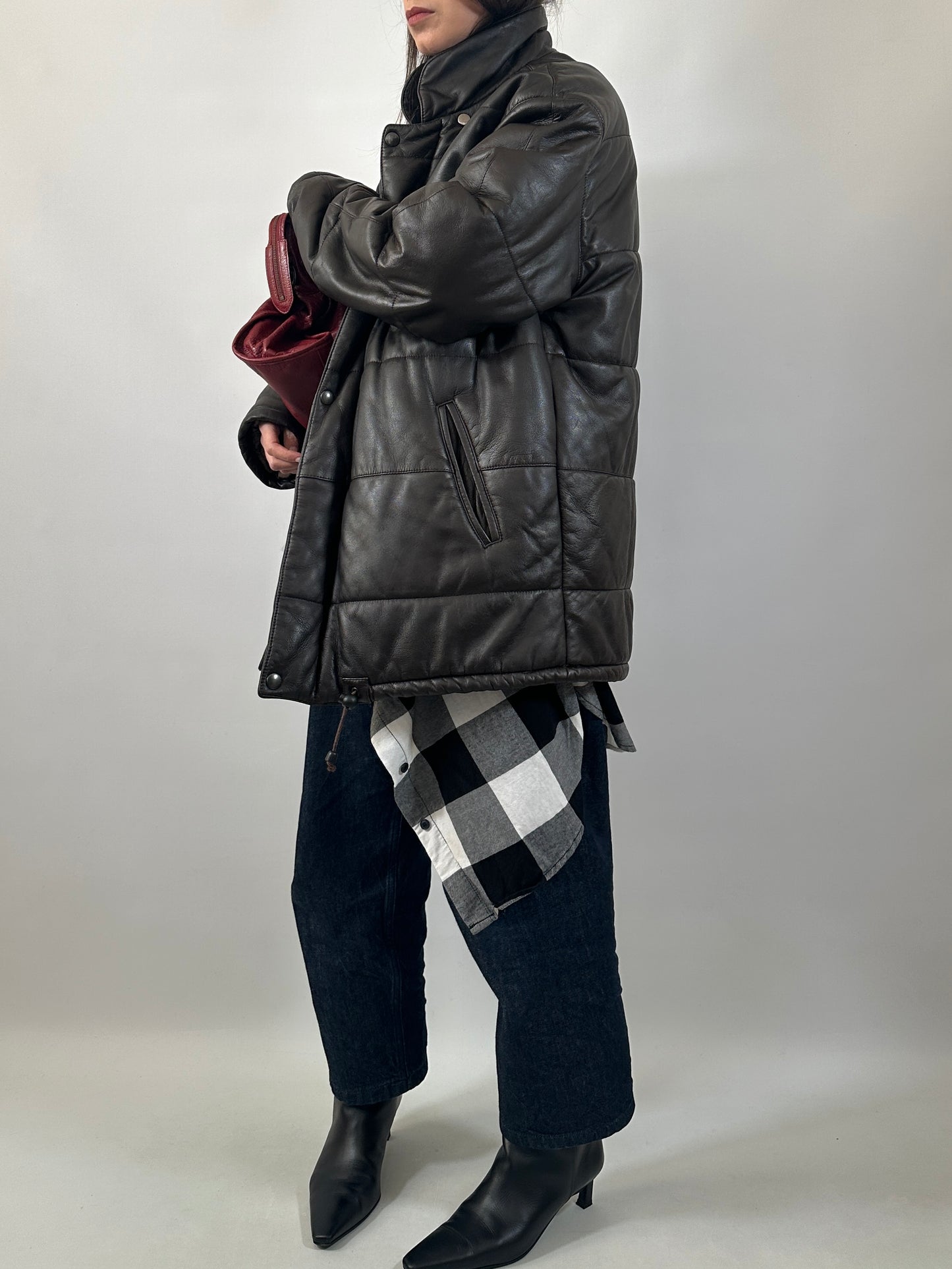 Dark Brown Quilted Leather Jacket