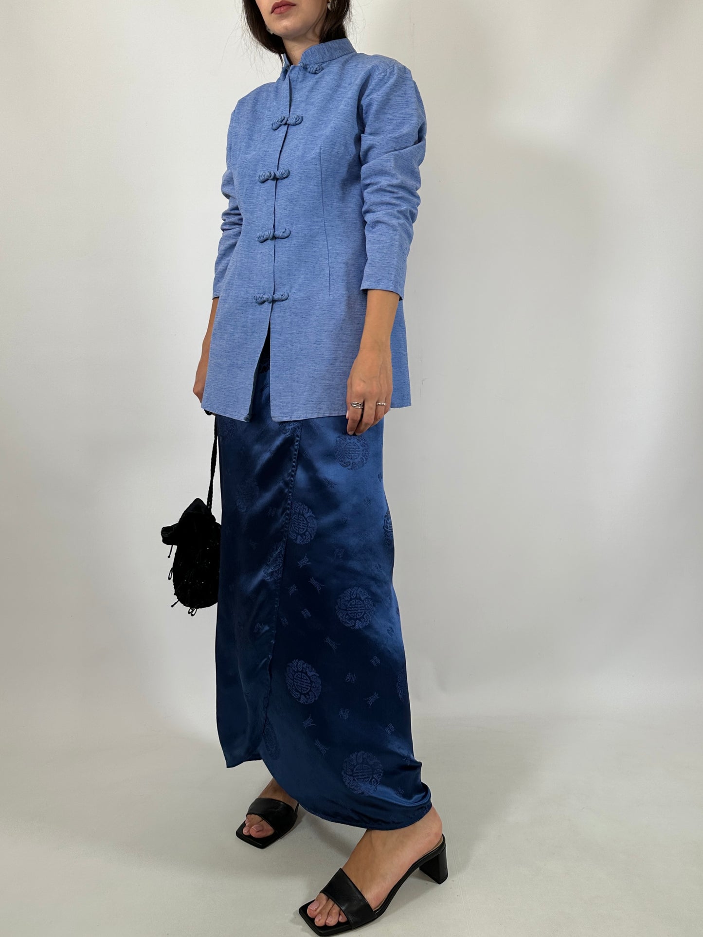 Blue Natural Silk Oriental Shirt