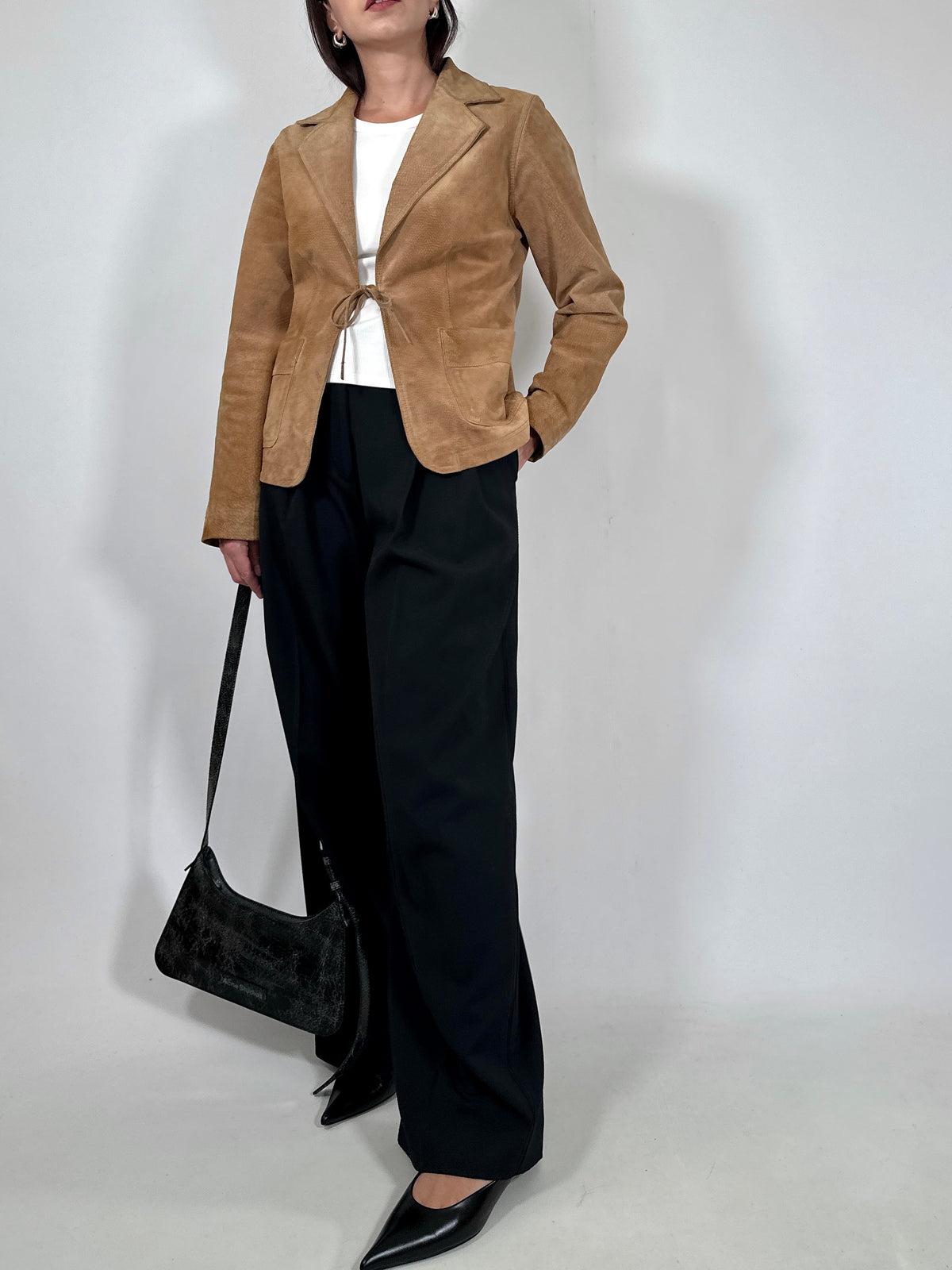 Tan Suede Tie-Front Blazer