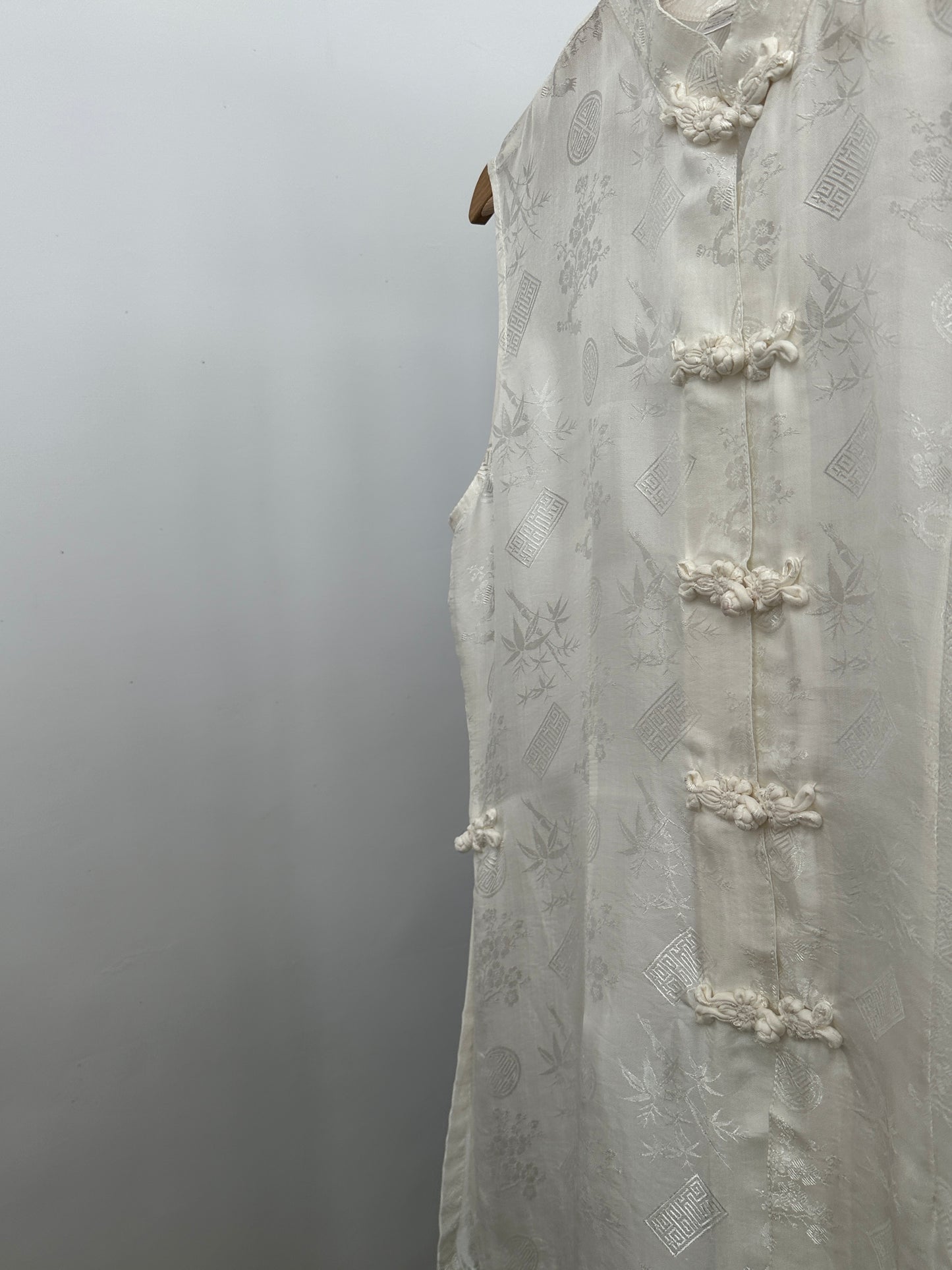 White Silk Jacquard Frog Closure Blouse