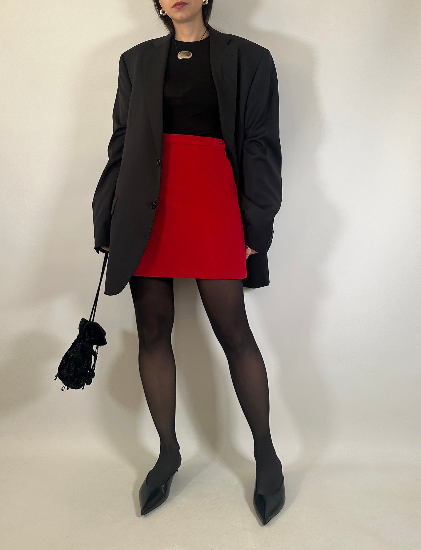 Red Wool Mini Skirt