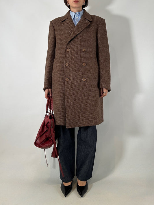 Brown tweed double-breasted coat
