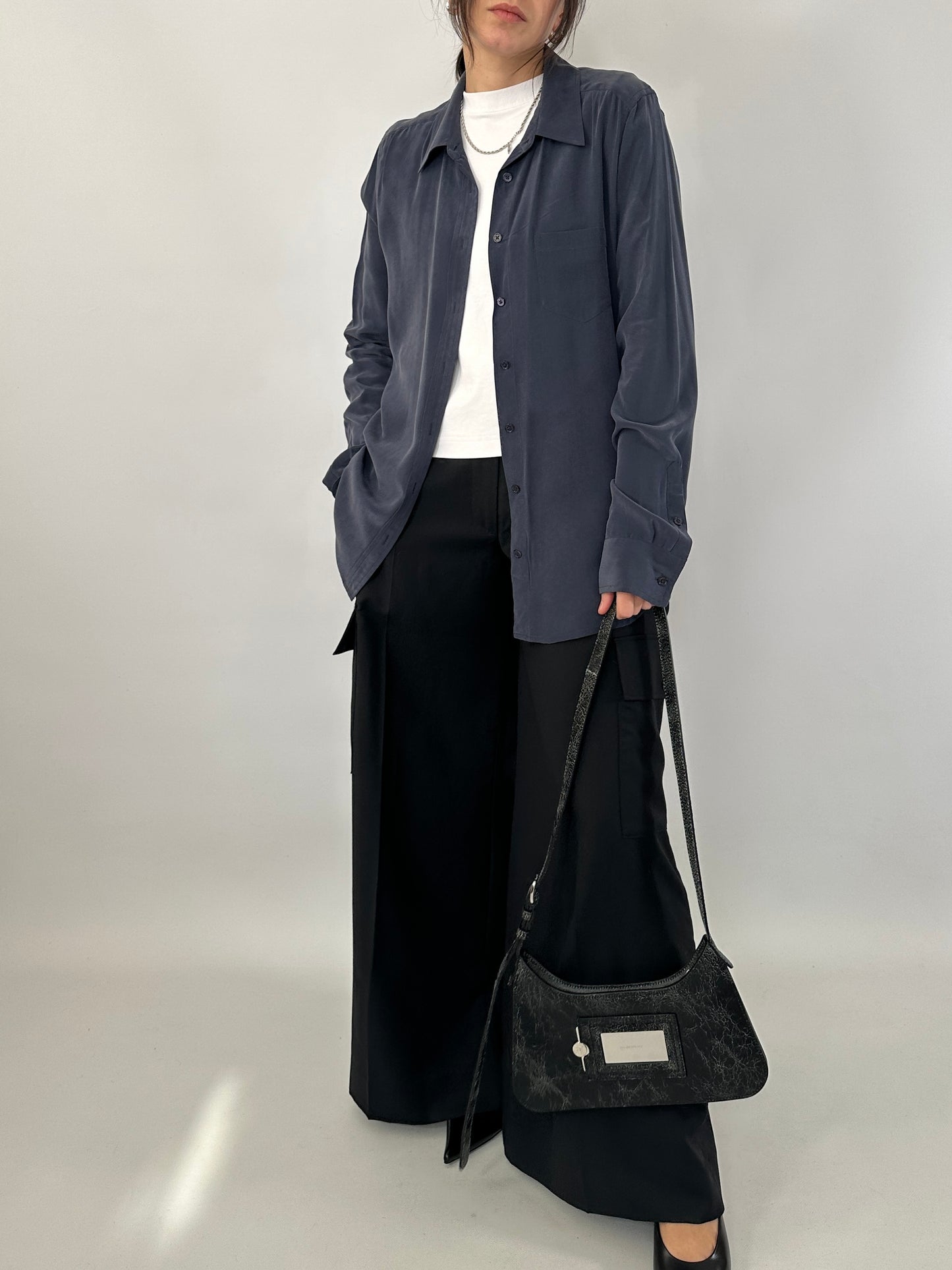 Essential washed silk blue shirt