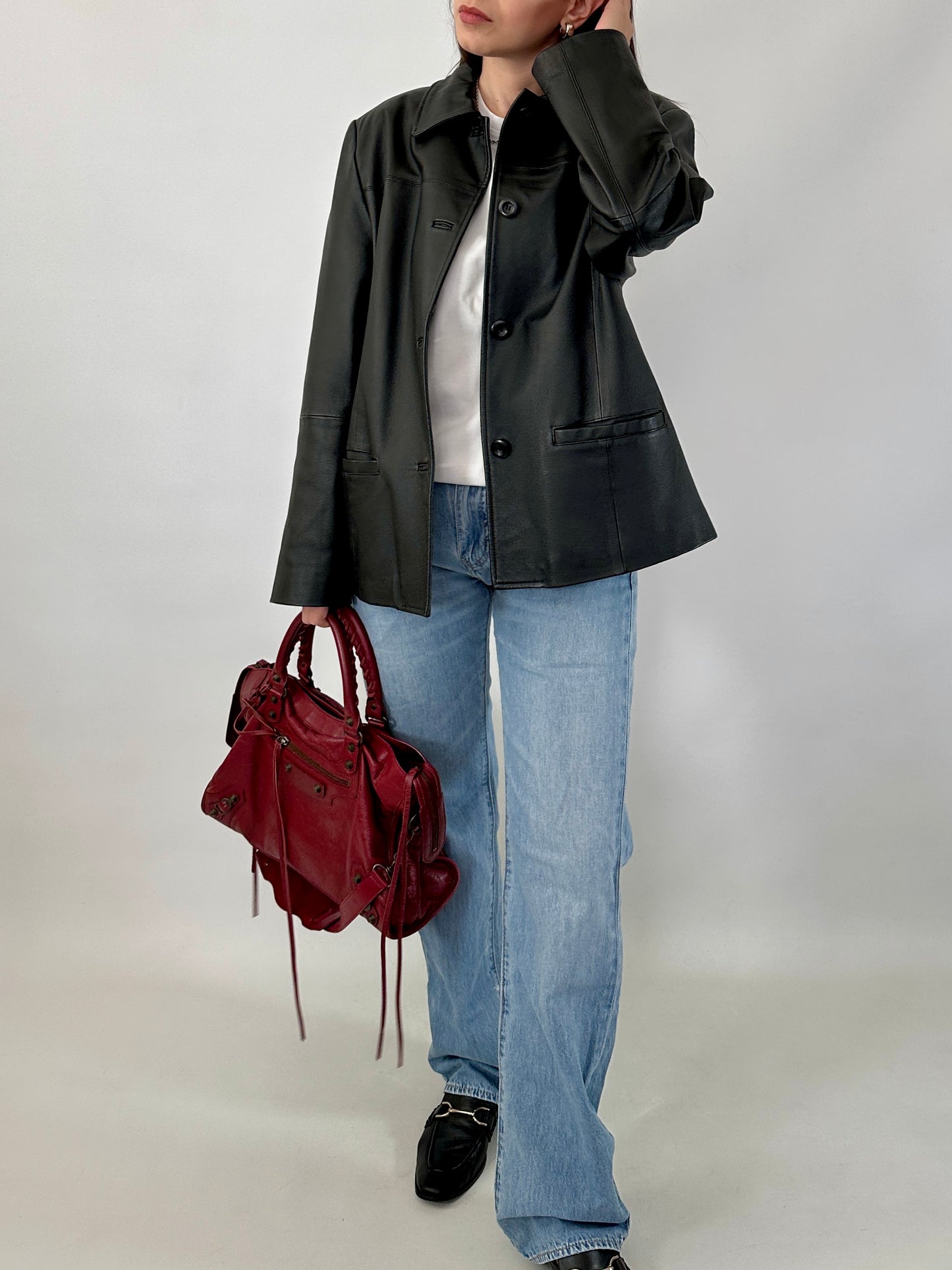 Vintage genuine leather boxy jacket