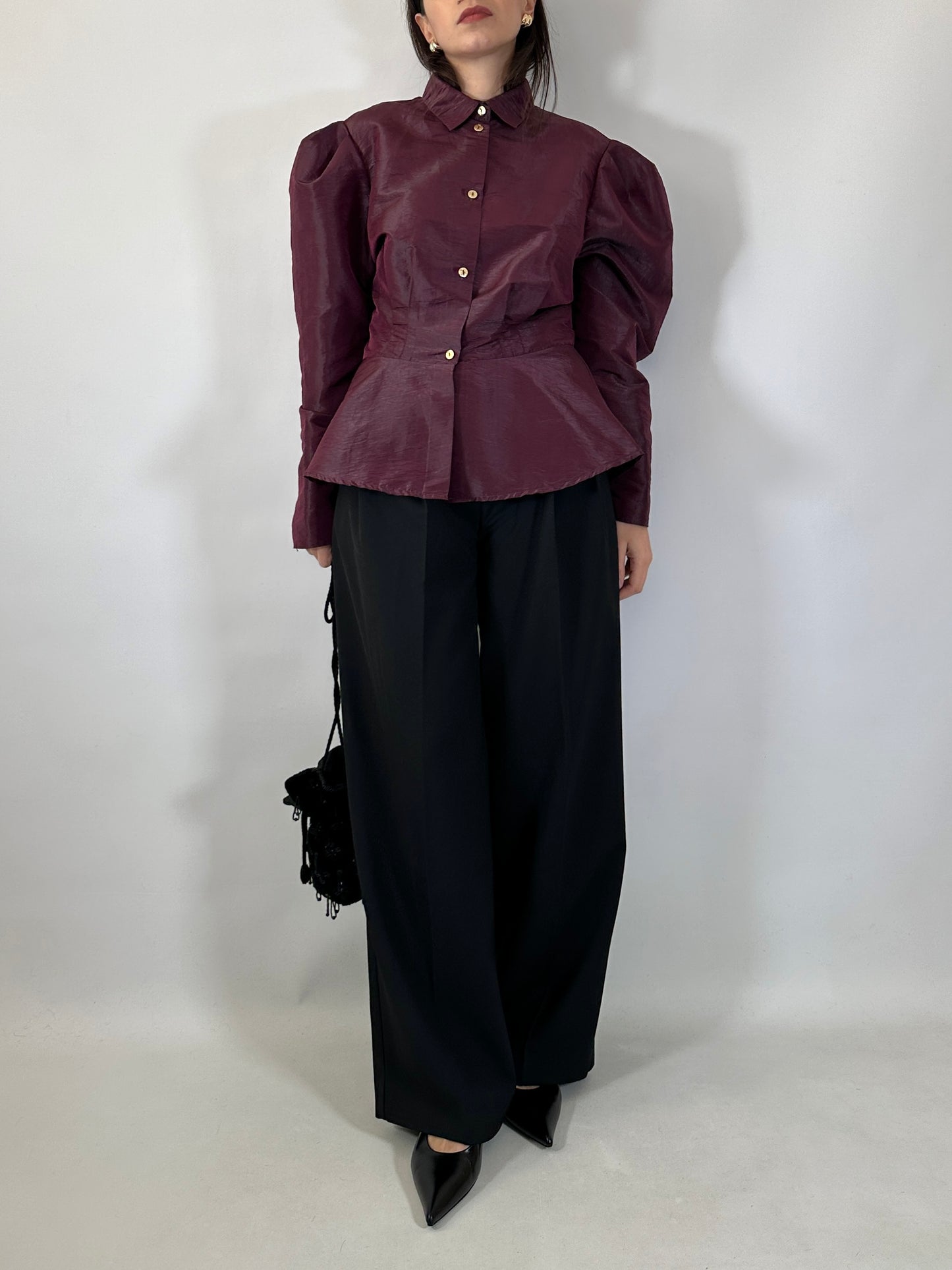 Vintage Burgundy Puff Sleeve Shirt
