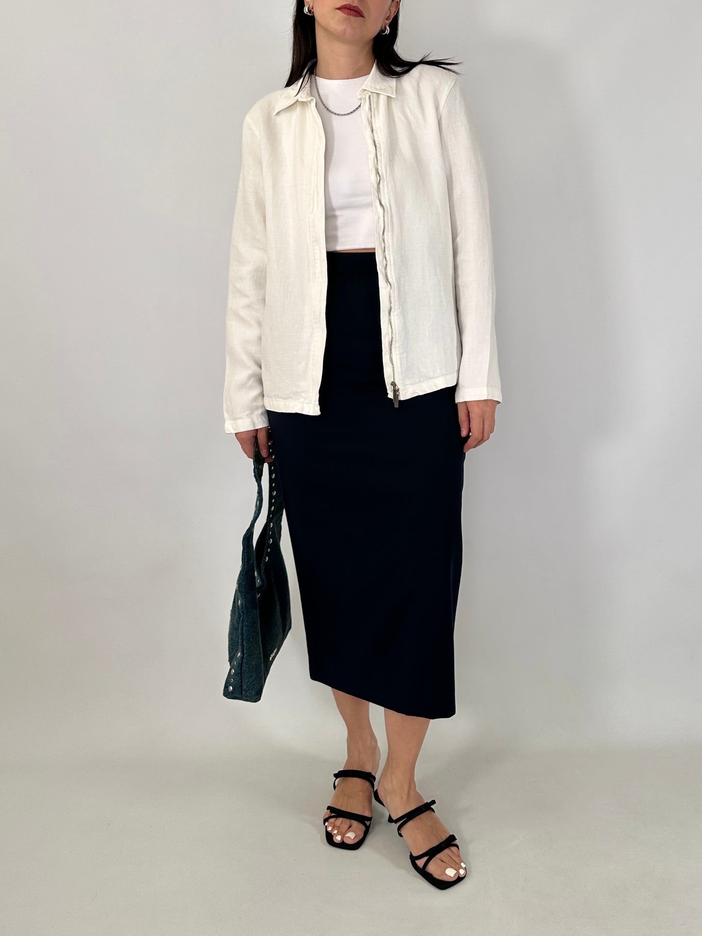 Button-detail pencil skirt