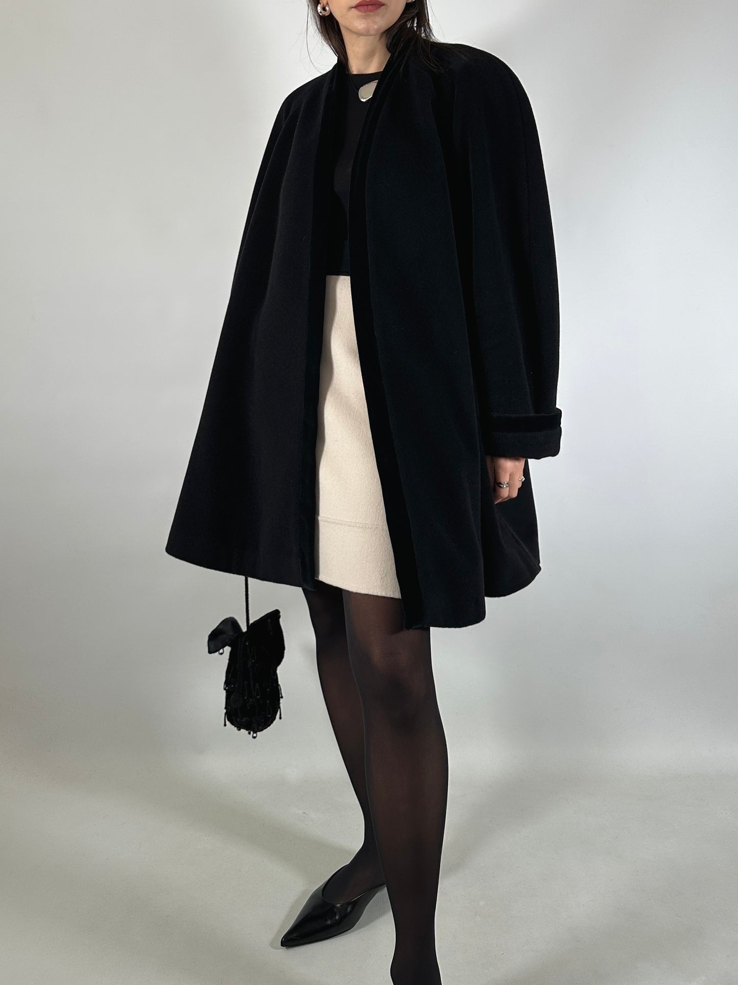 Vintage Ferré Wrap-Style Black Coat