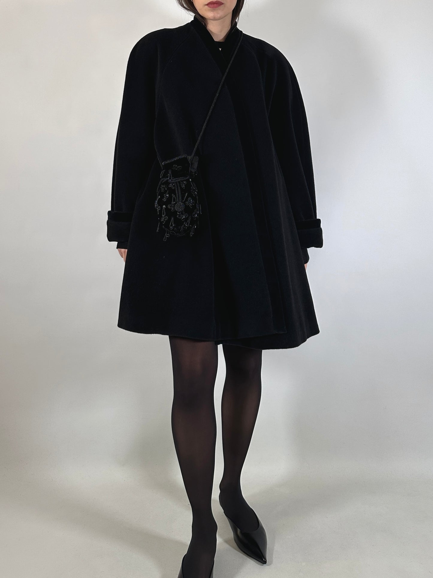 Vintage Ferré Wrap-Style Black Coat