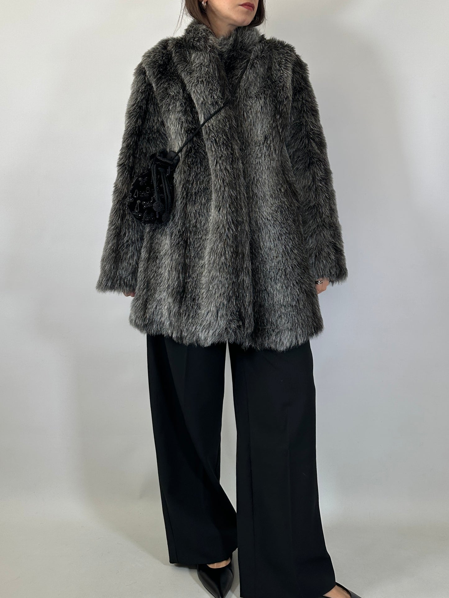 Vintage Grey Faux Fur Coat