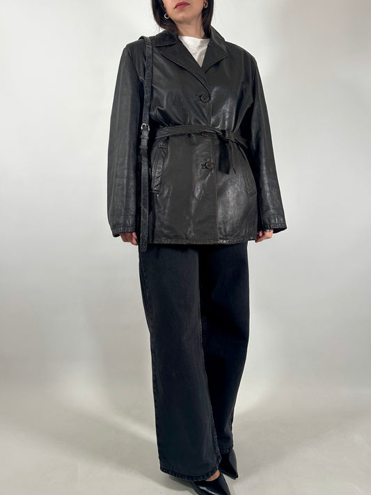 Belted Brown Leather Jacket