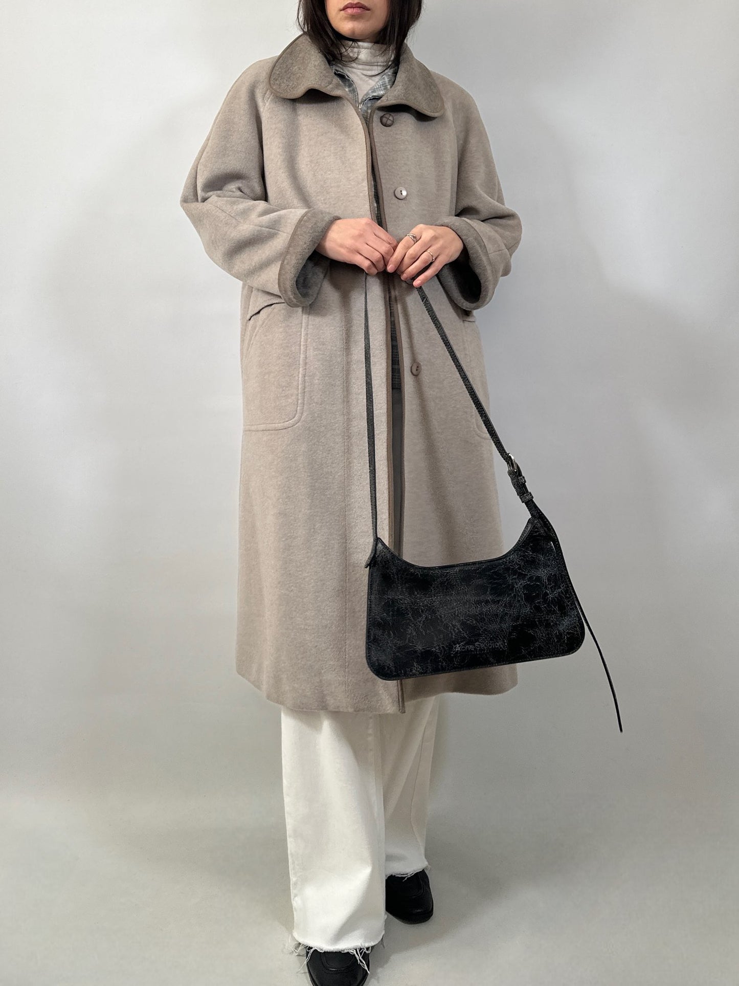 Vintage Wool & Cashmere Coat with Contrast Collar & Cuffs