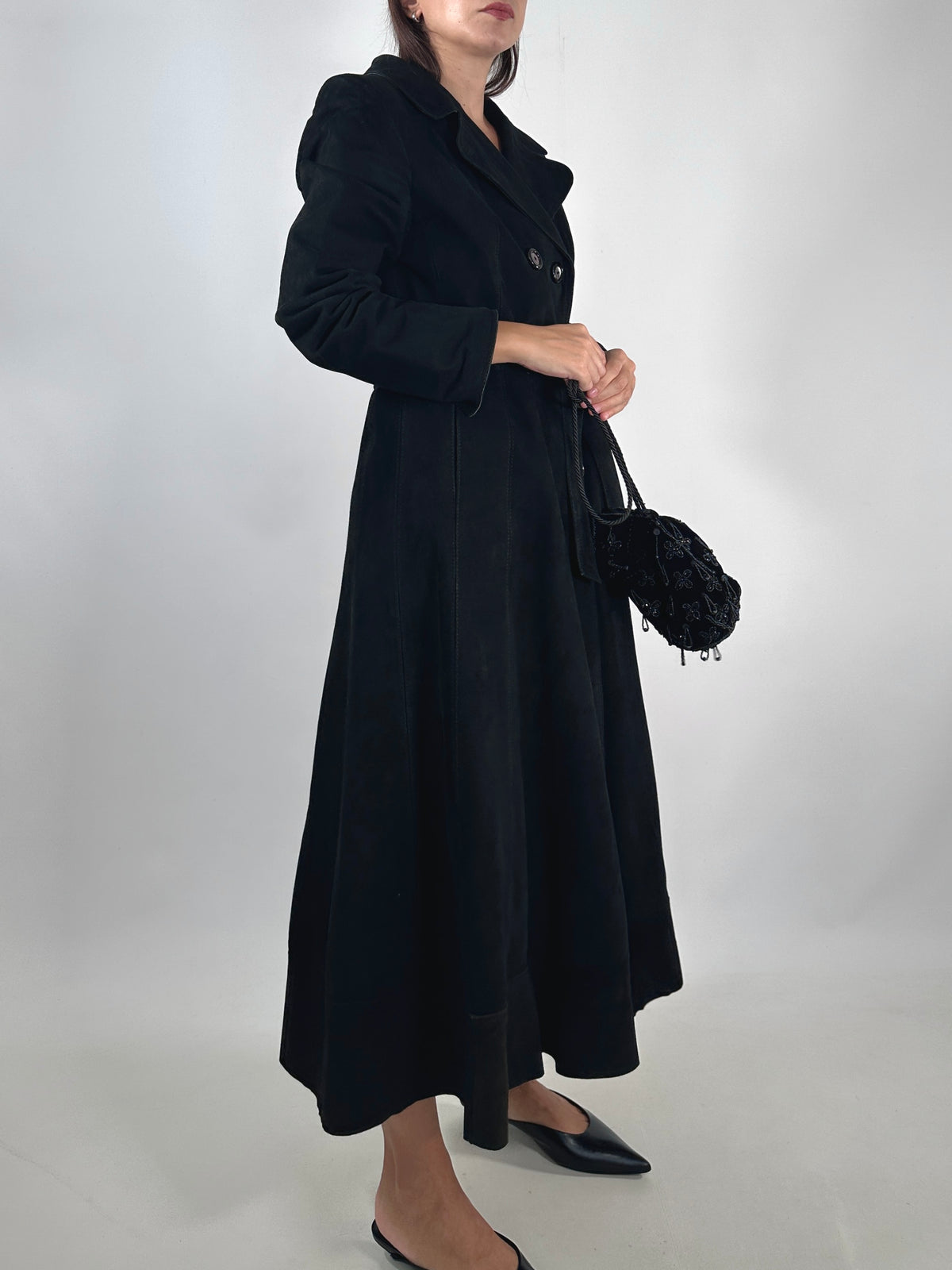 Suede Leather Belted Trench Coat
