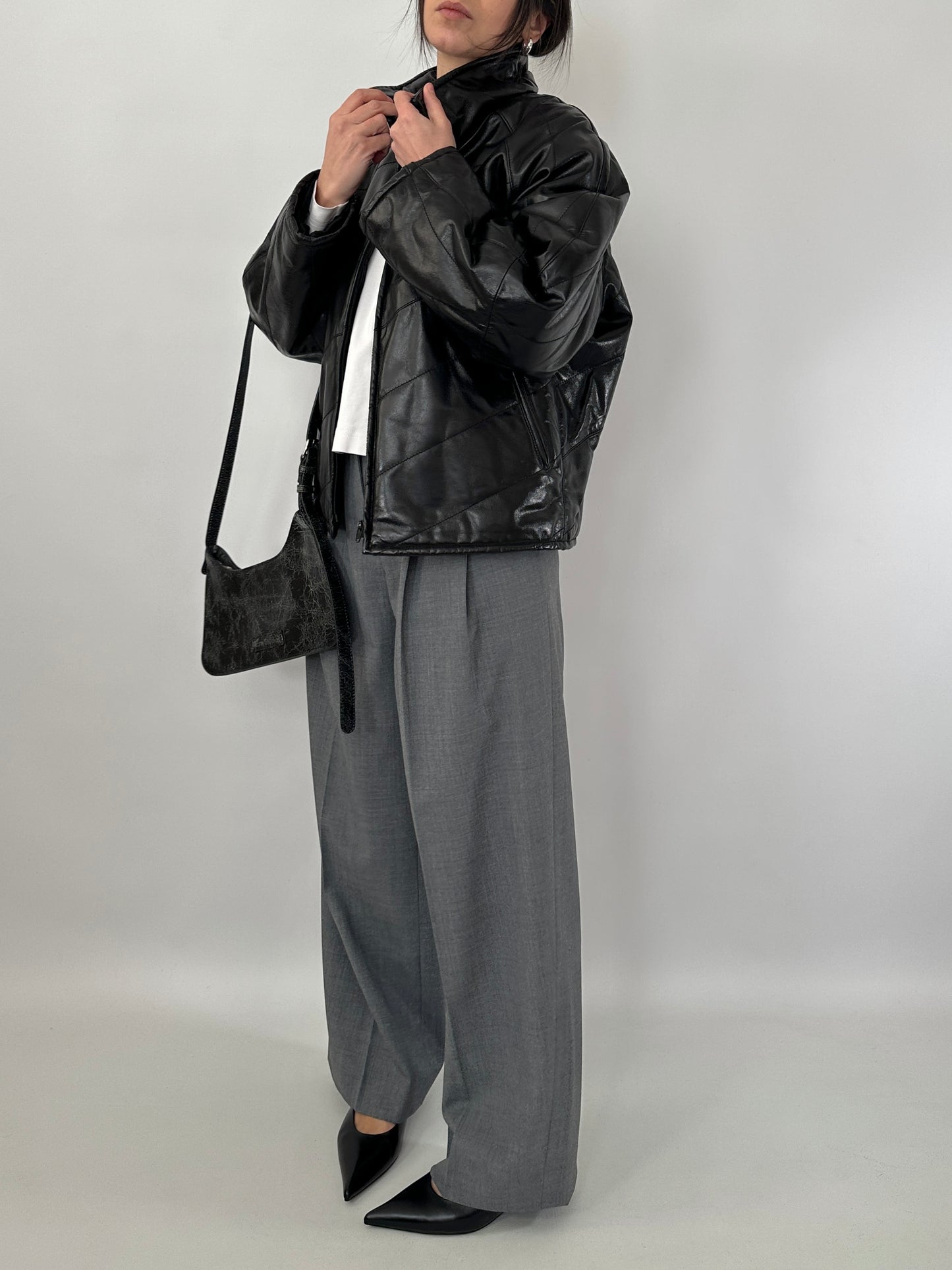 Quilted real leather jacket