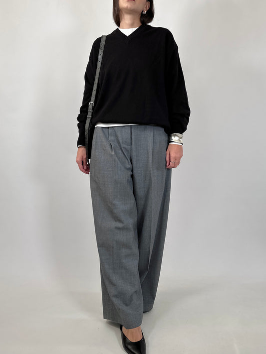 Black Fine Wool V-Neck Sweater