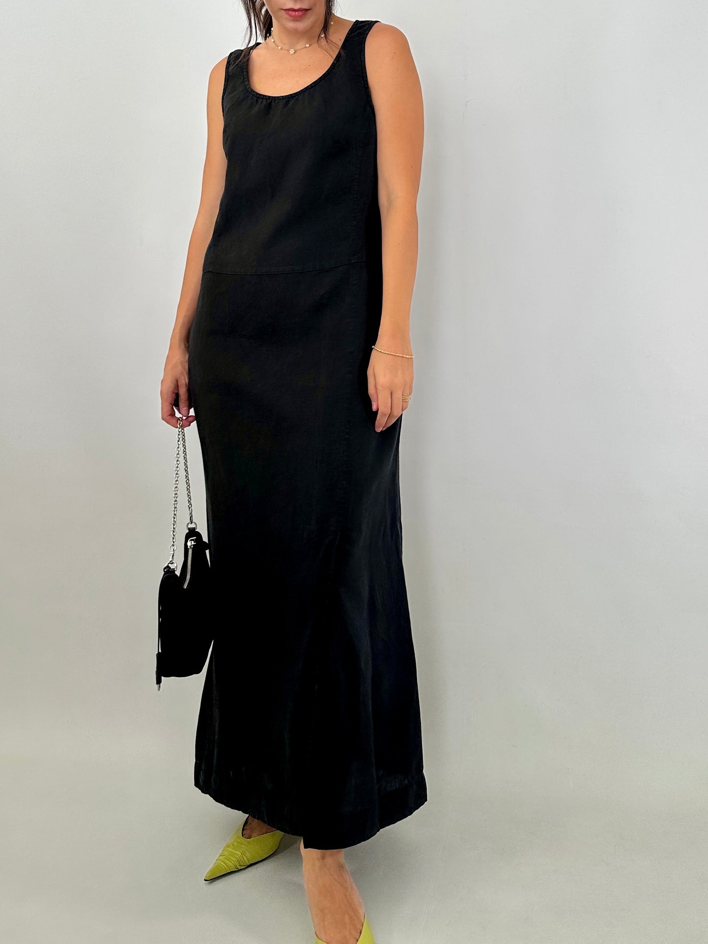 Pure linen maxi black dress