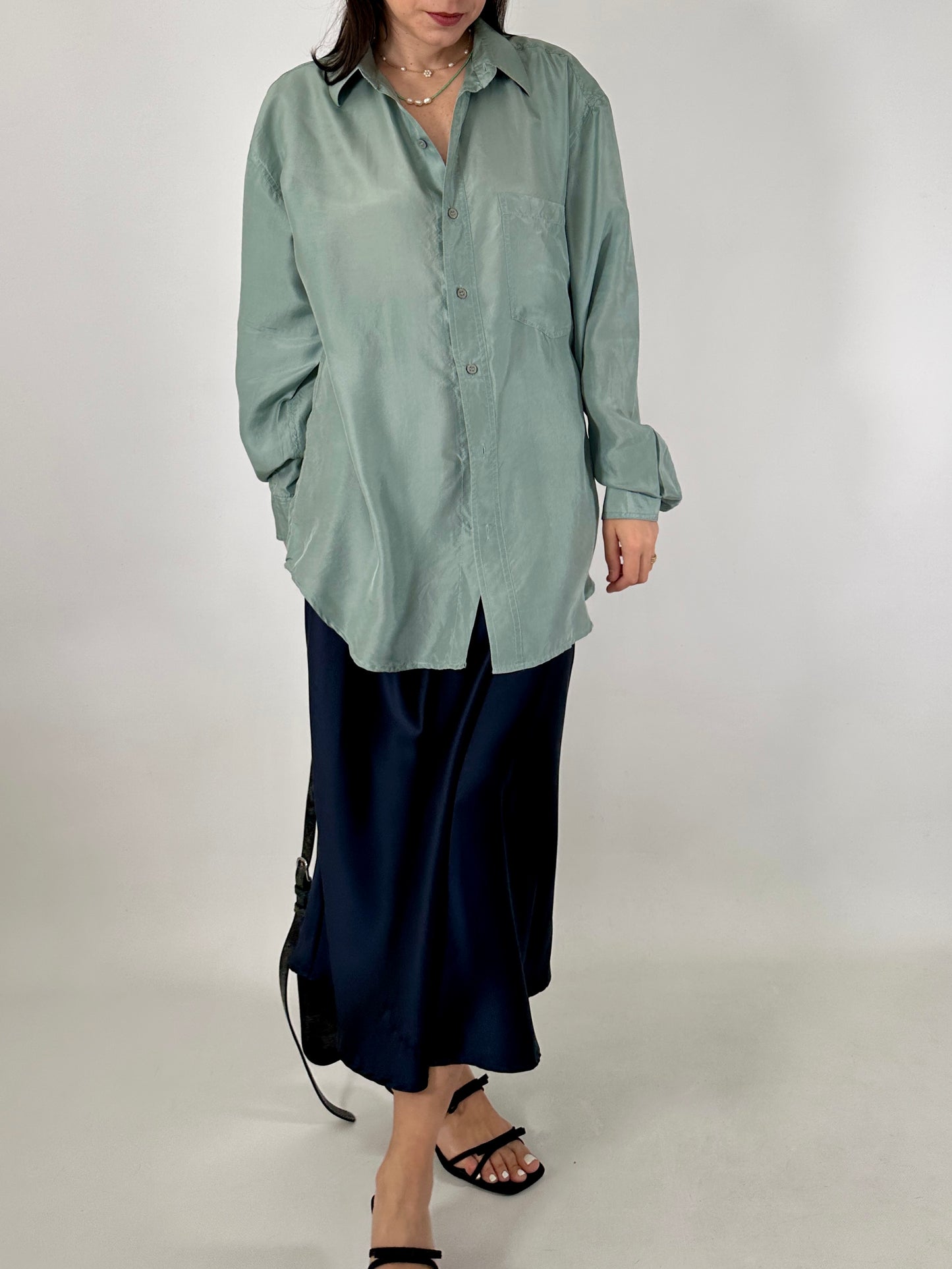 Pure silk aquamarine shirt