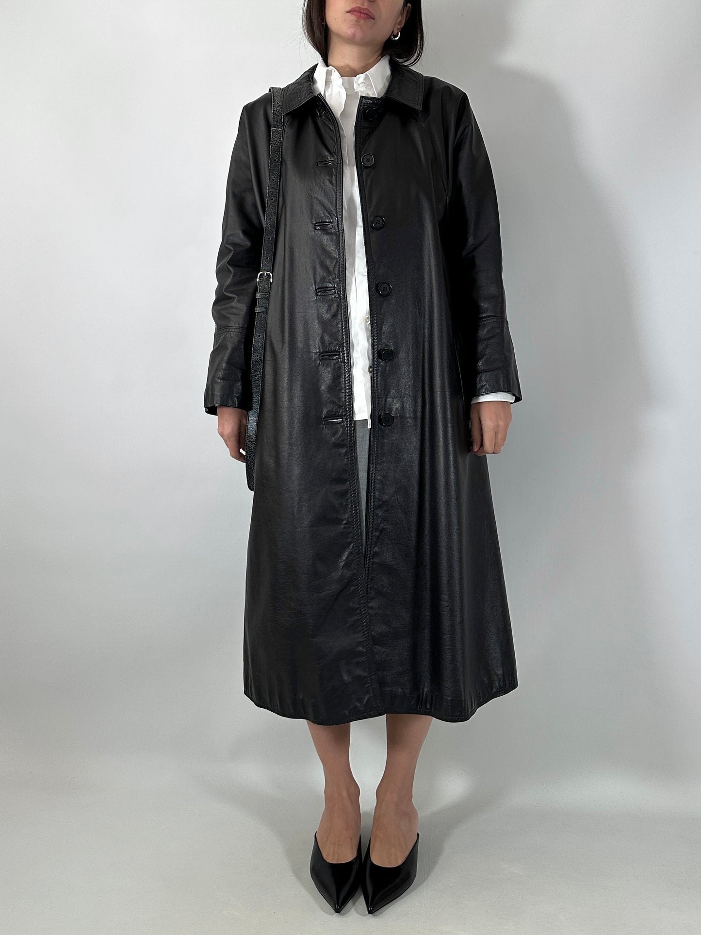 Classic black coat in genuine leather