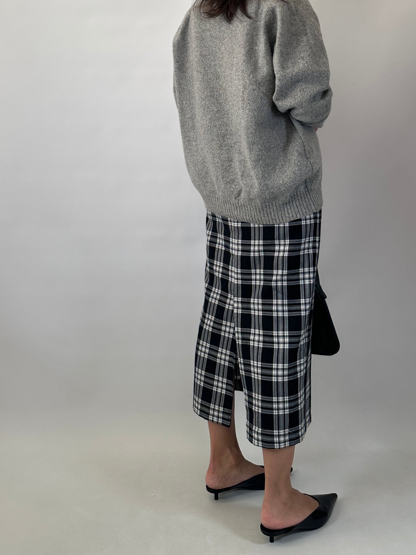 Checked long pencil skirt