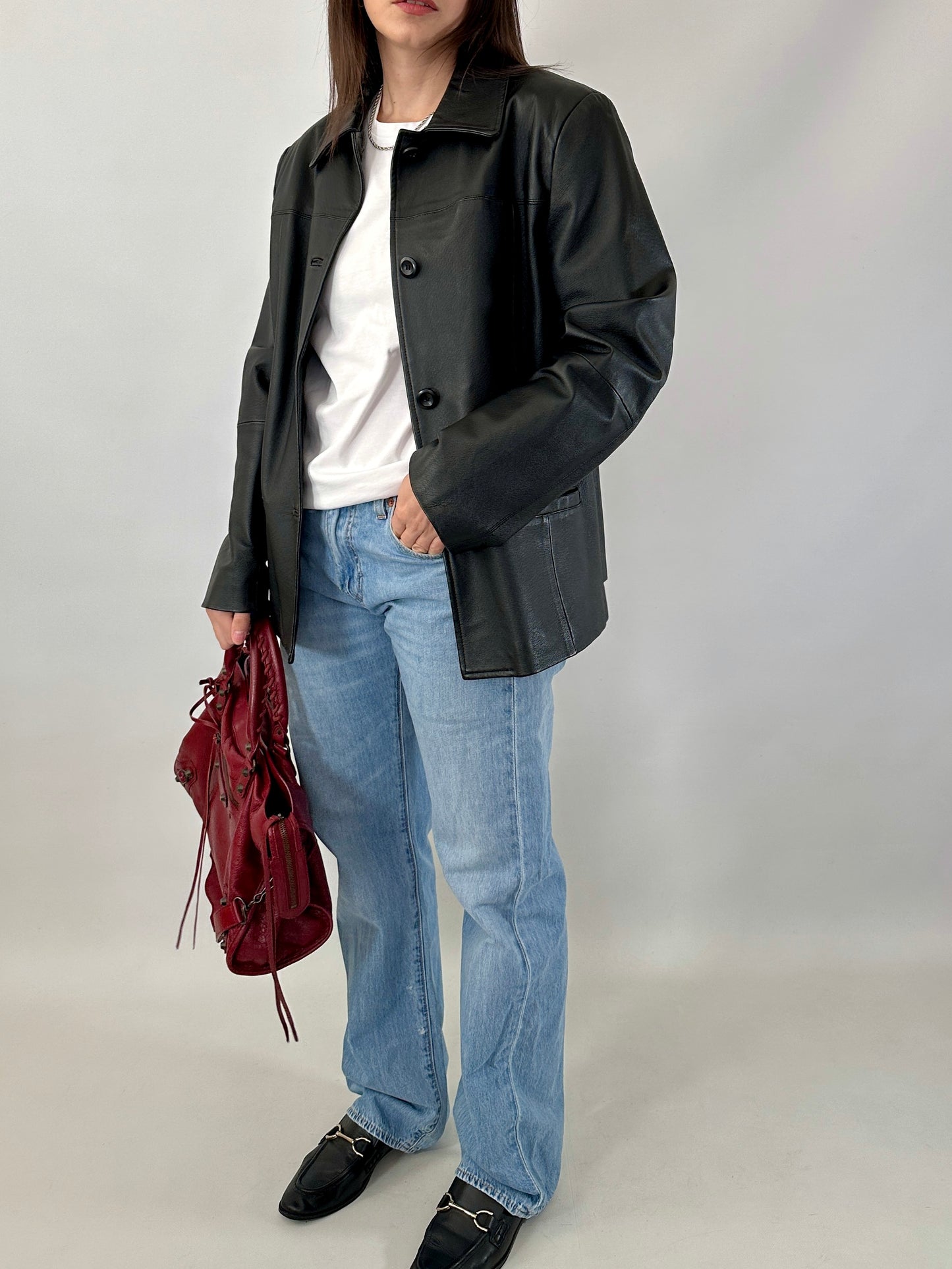 Vintage genuine leather boxy jacket