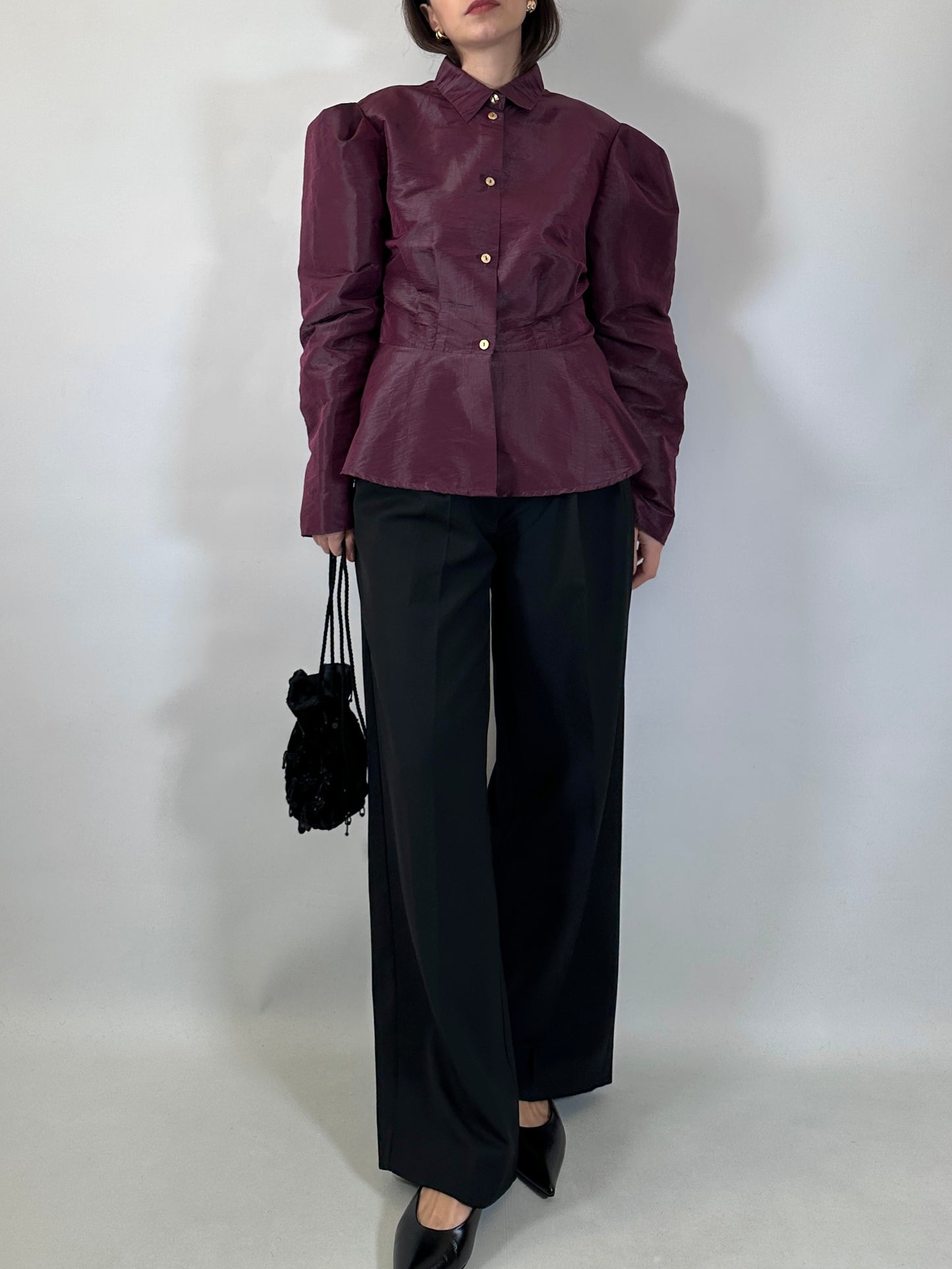 Vintage Burgundy Puff Sleeve Shirt