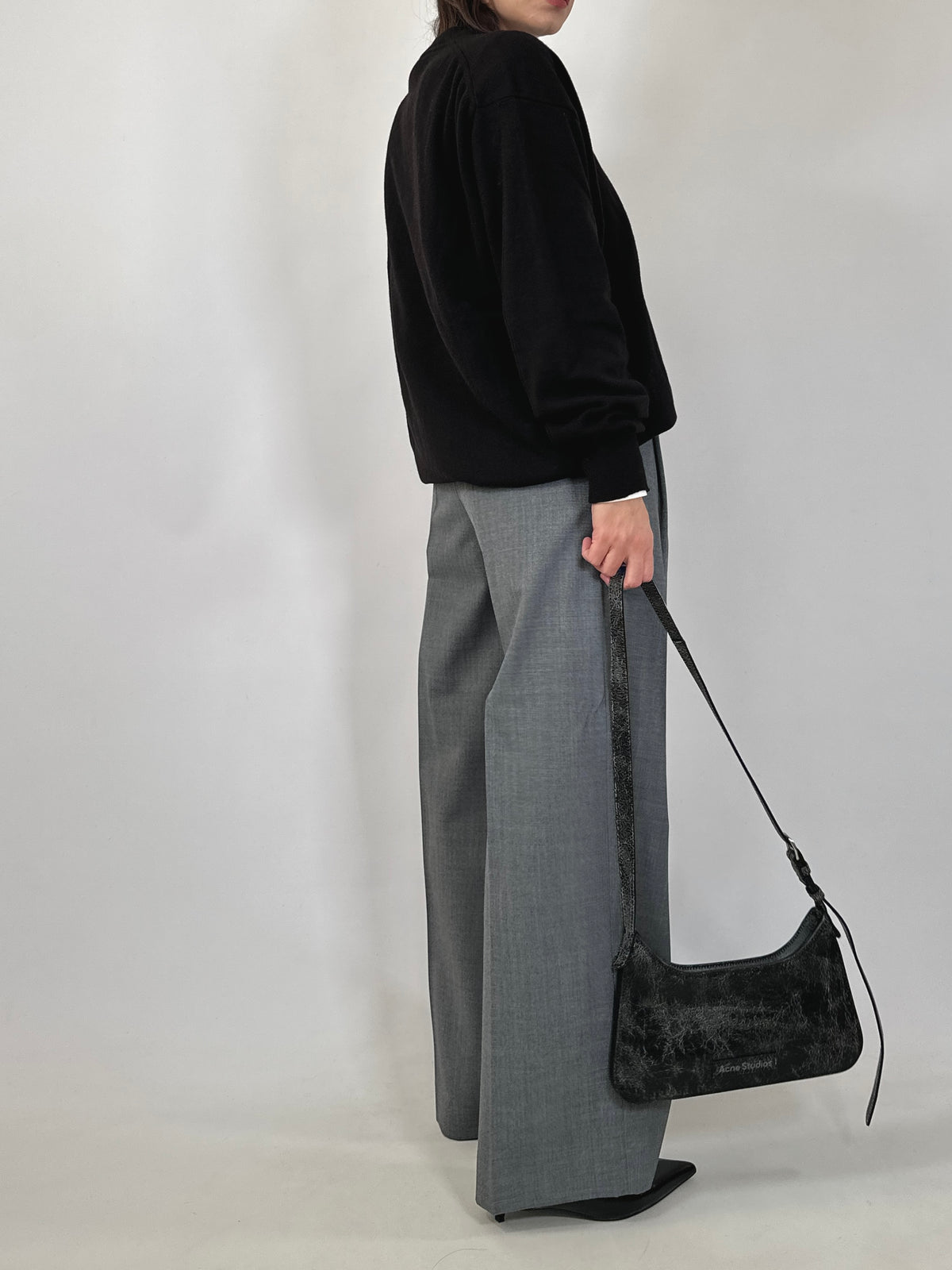 Black Fine Wool V-Neck Sweater