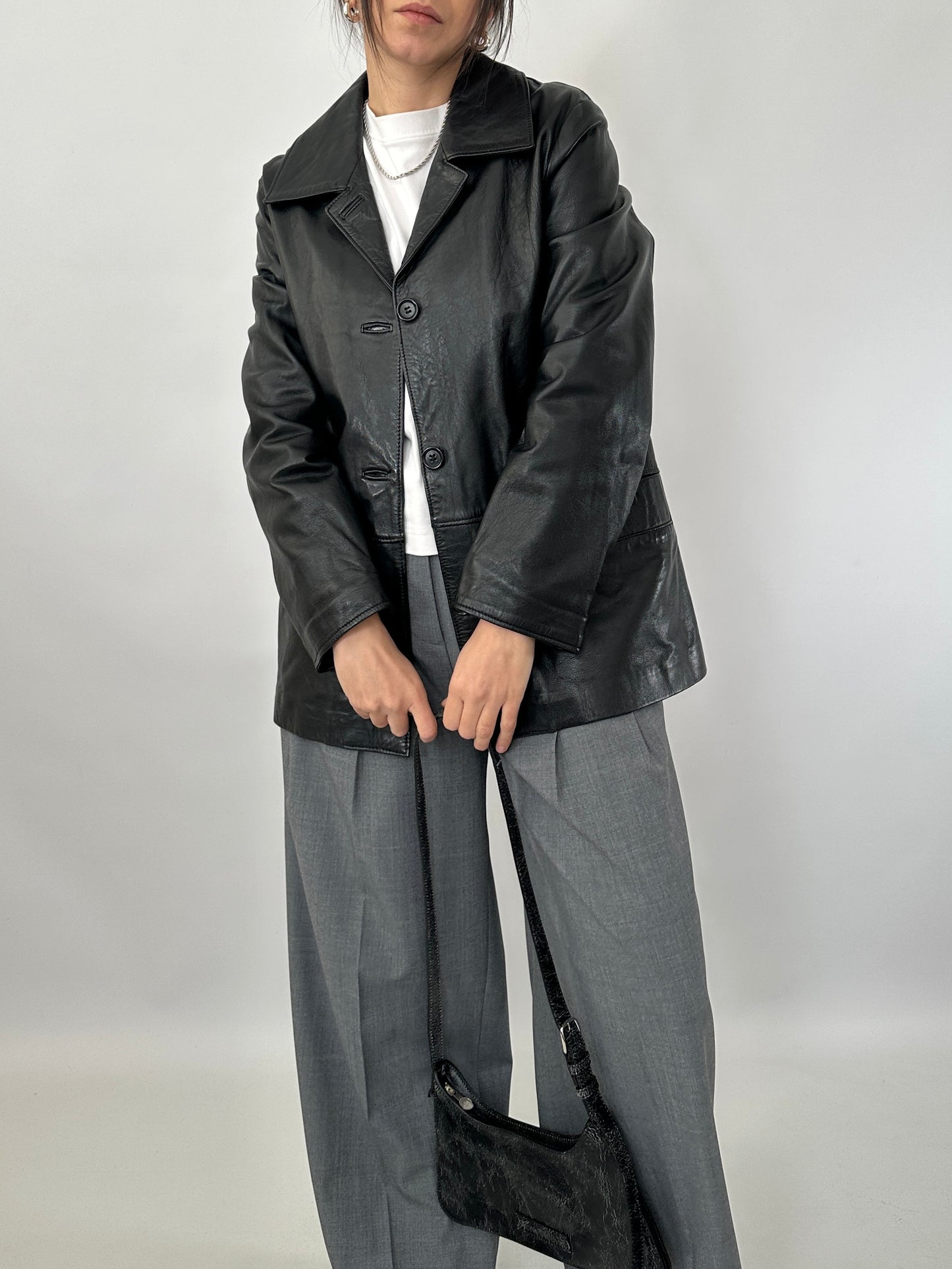 Black genuine leather vintage jacket
